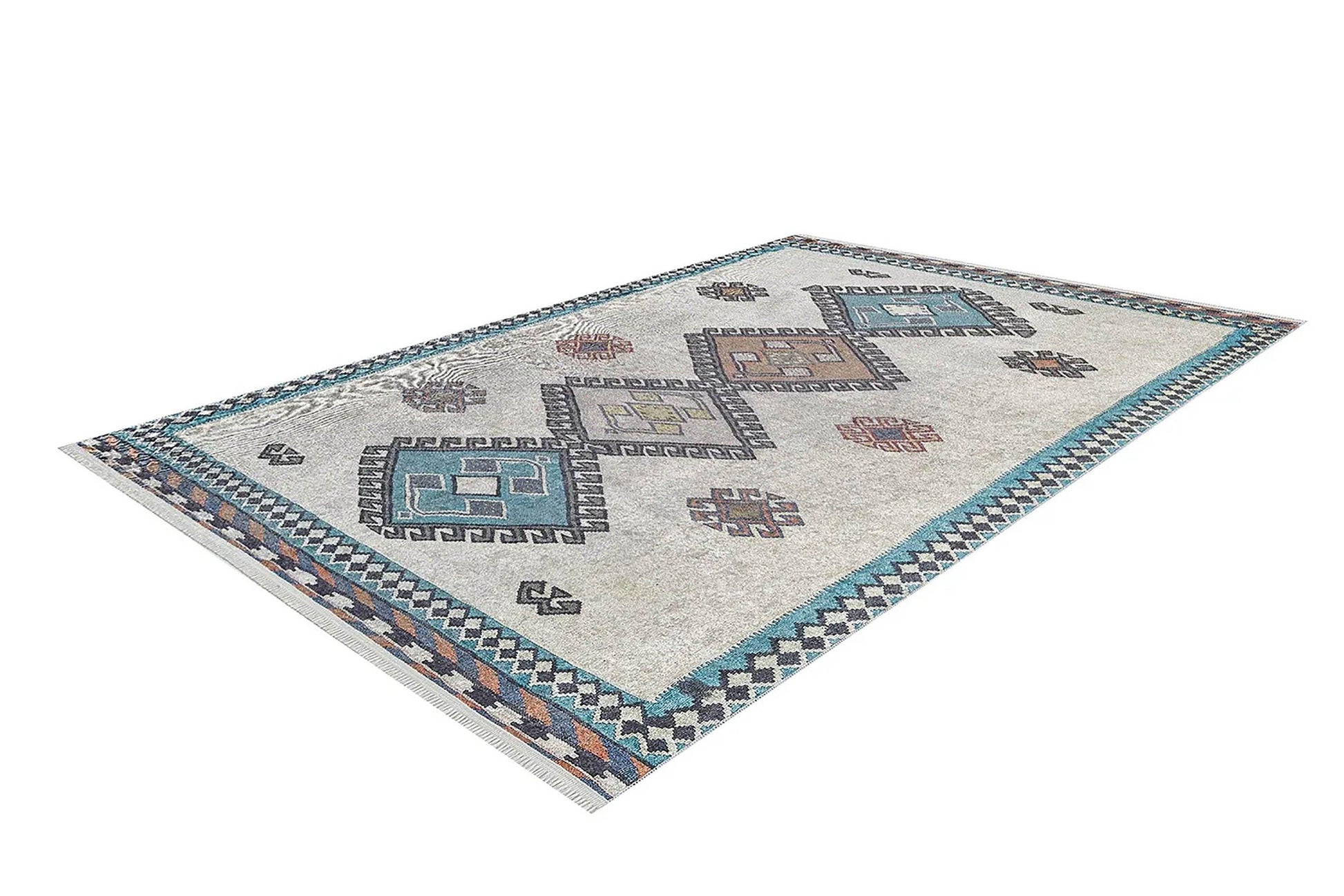 Fas Turkuaz Gri Kilim Halı