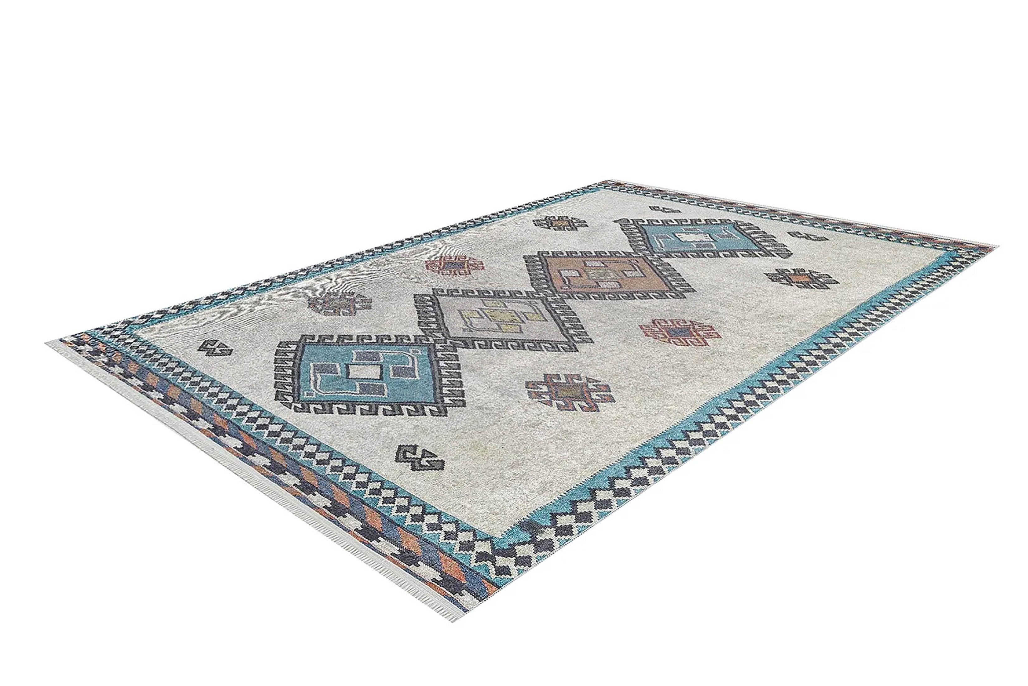Fas Turkuaz Gri Kilim Halı