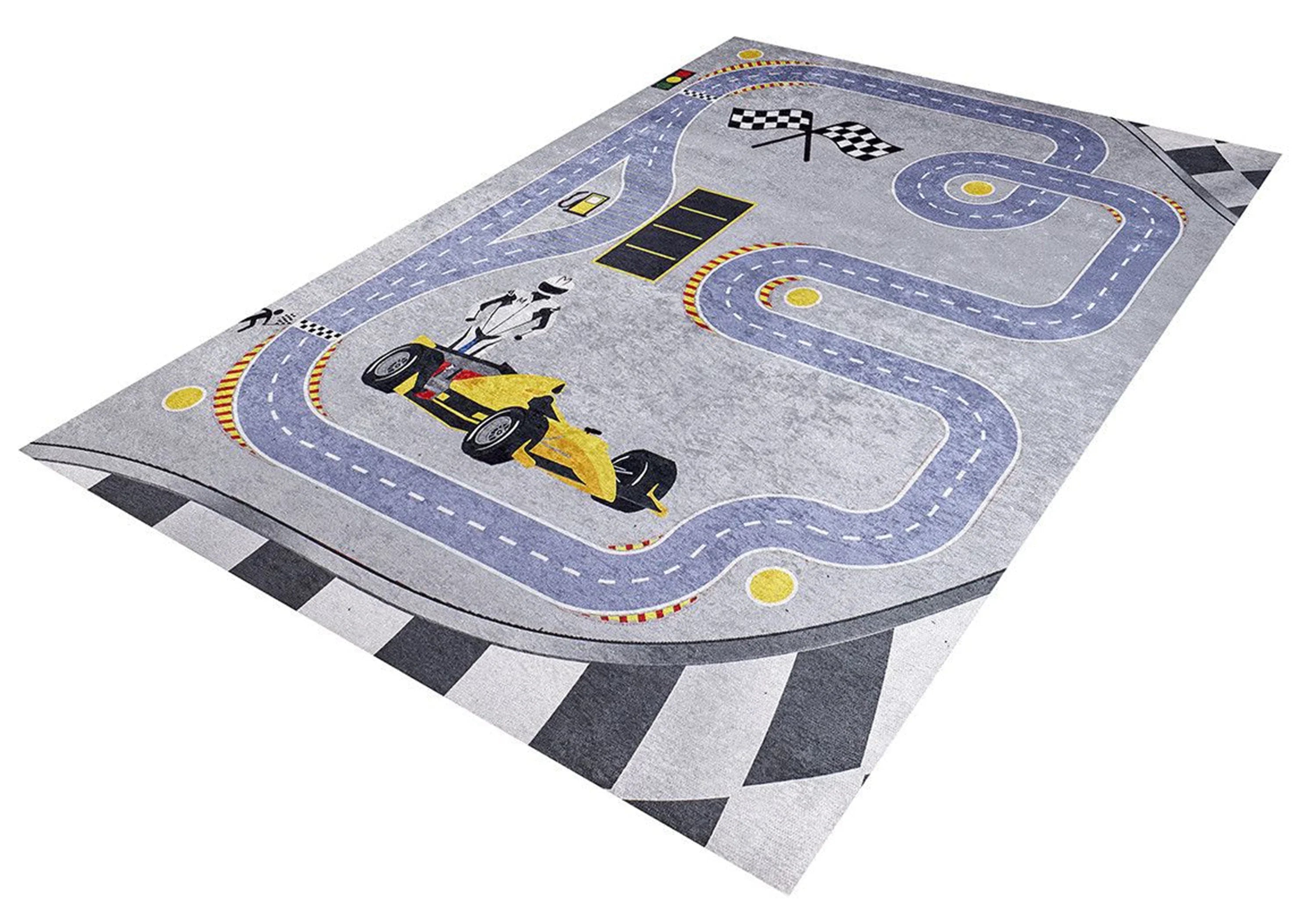 Formula 1 Desenli Gri Çocuk Odası Halısı