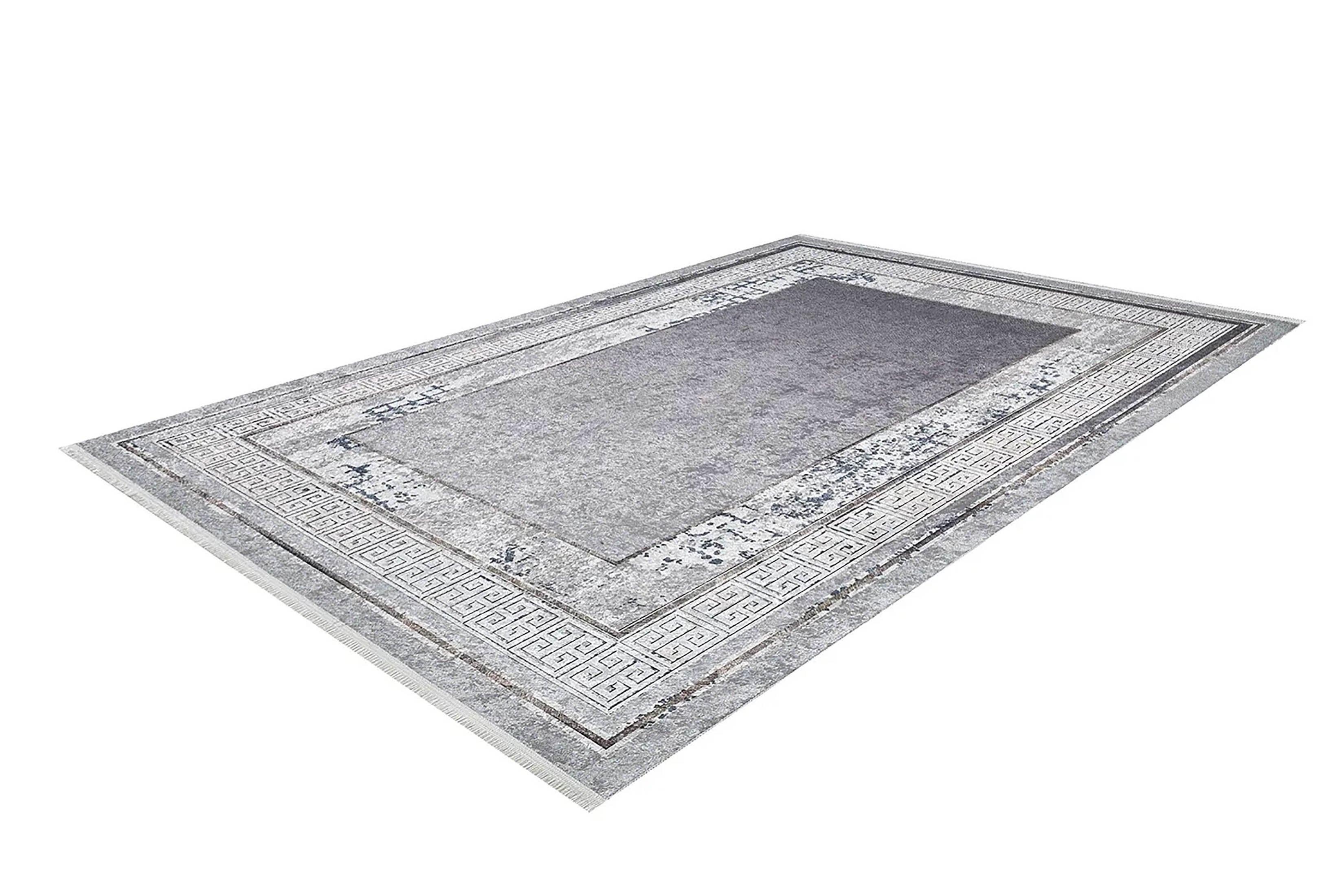 Füme Merkezli Gri Modern Kaymaz Halı