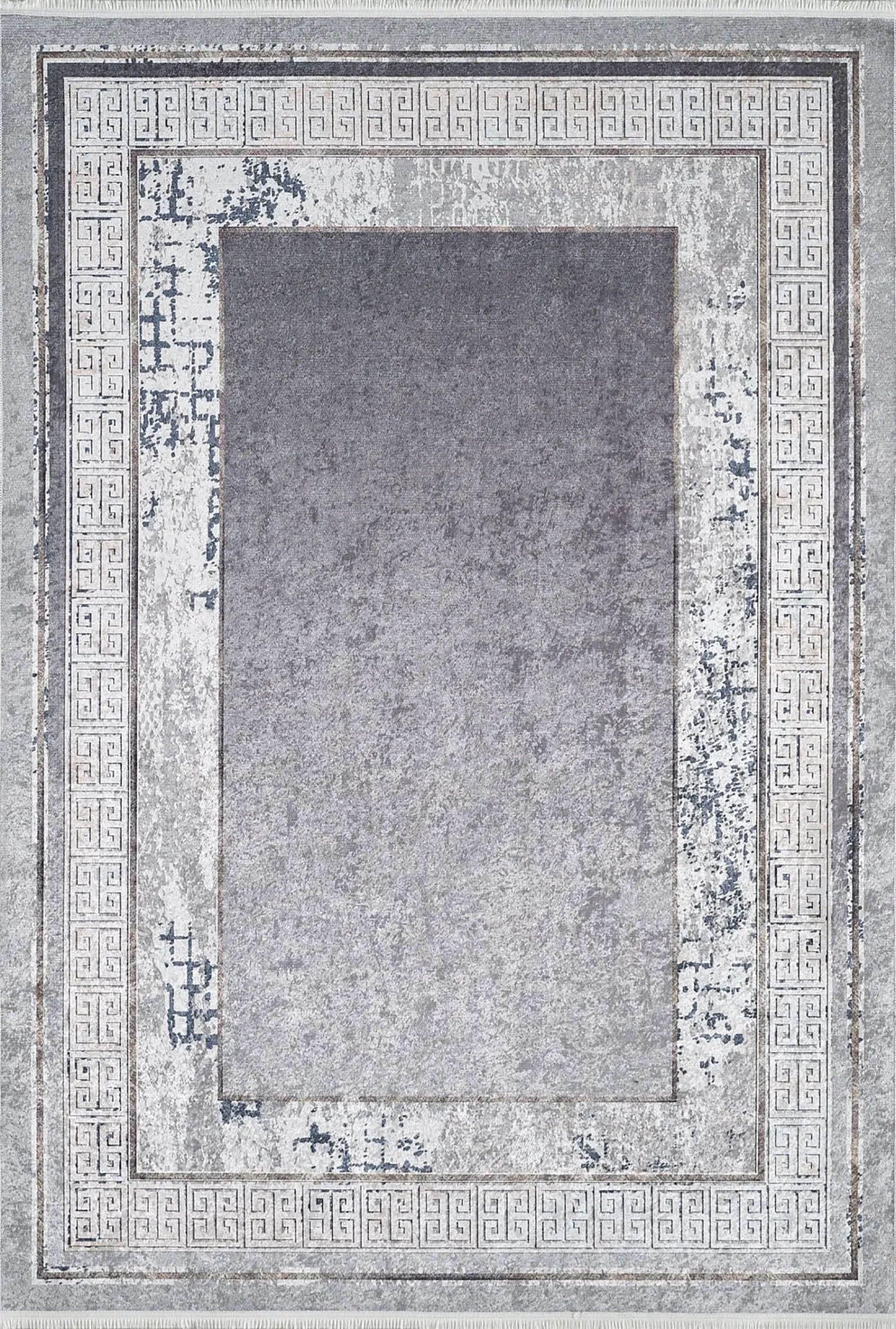 Füme Merkezli Gri Modern Kaymaz Halı