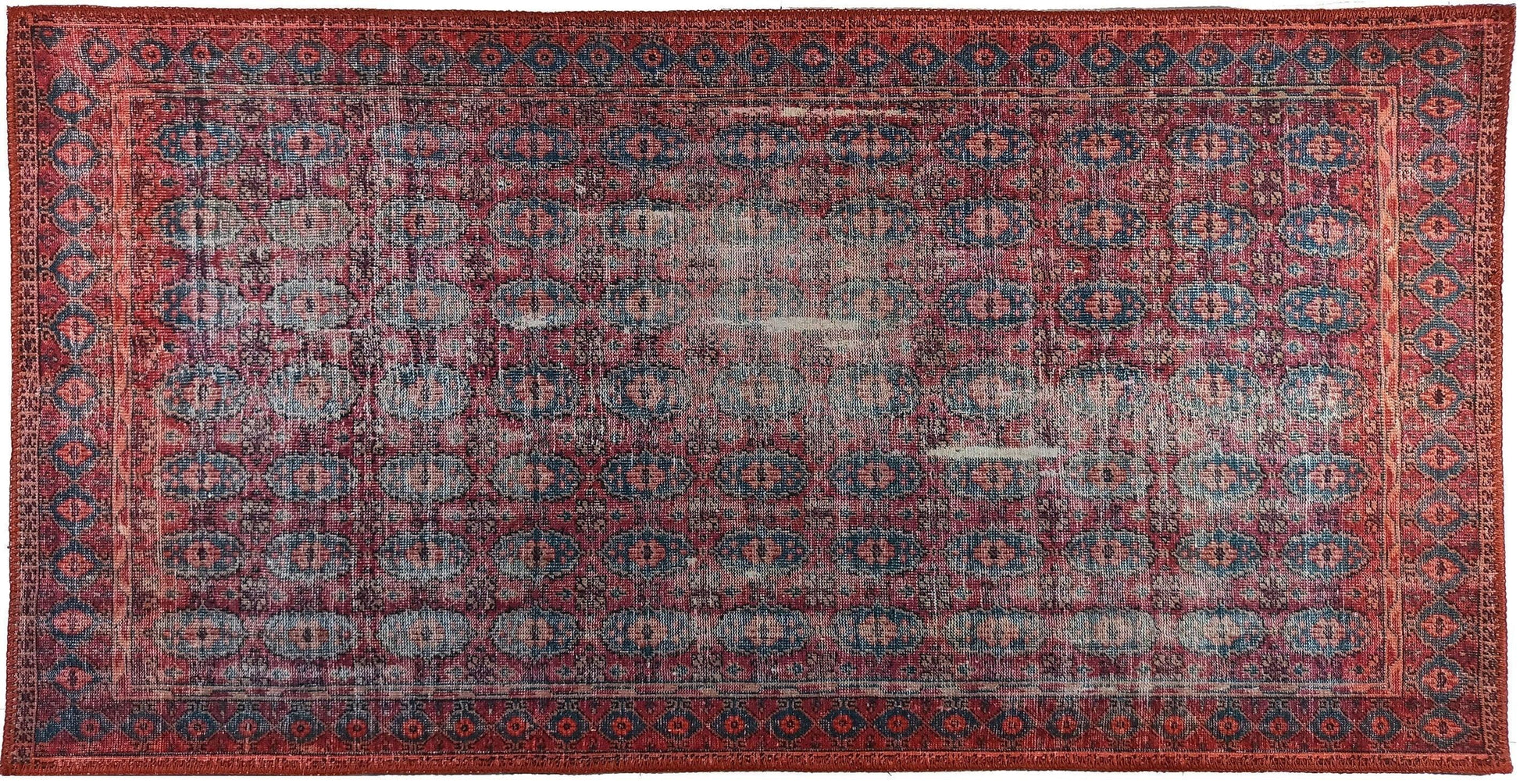 Fuşya Pembe ve Kırmızı Desenli Vintage Halı