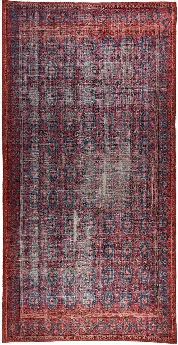 Fuşya Pembe ve Kırmızı Desenli Vintage Halı