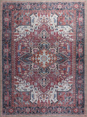 Fușya Pembe ve Kırmızı Madalyon Desenli Vintage Halı