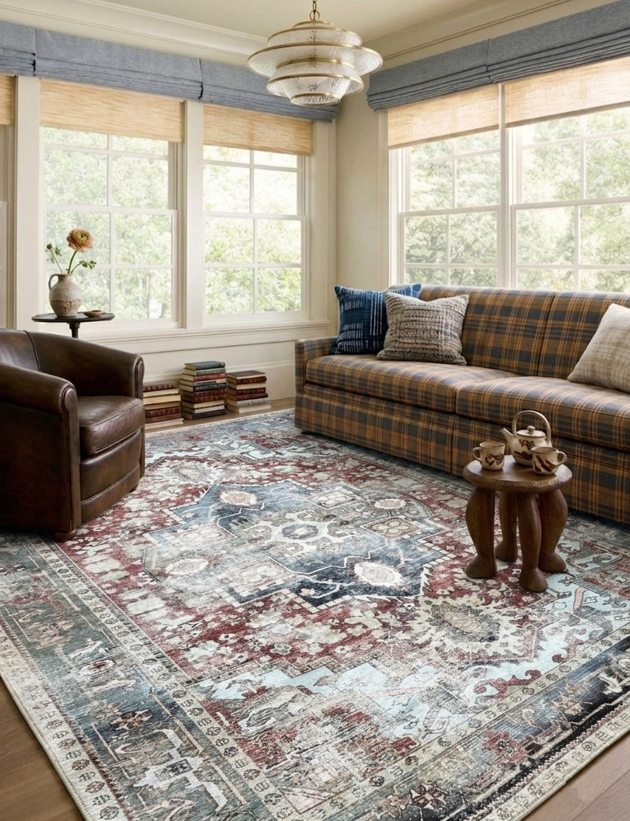 Uşak Blue Red Vintage Kilim Carpet
