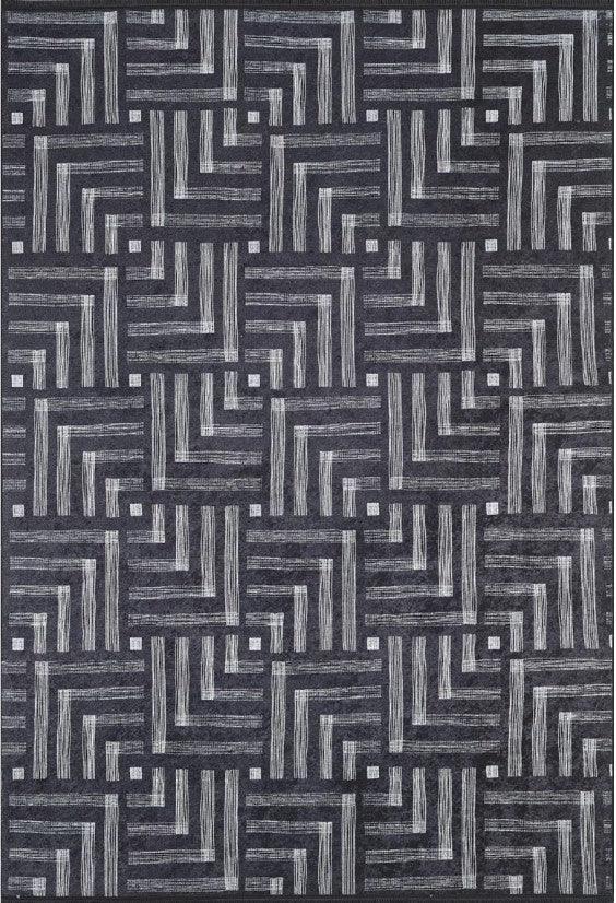 Geometrik Desenli Bej Kahverengi - Siyah Beyaz Modern Halı