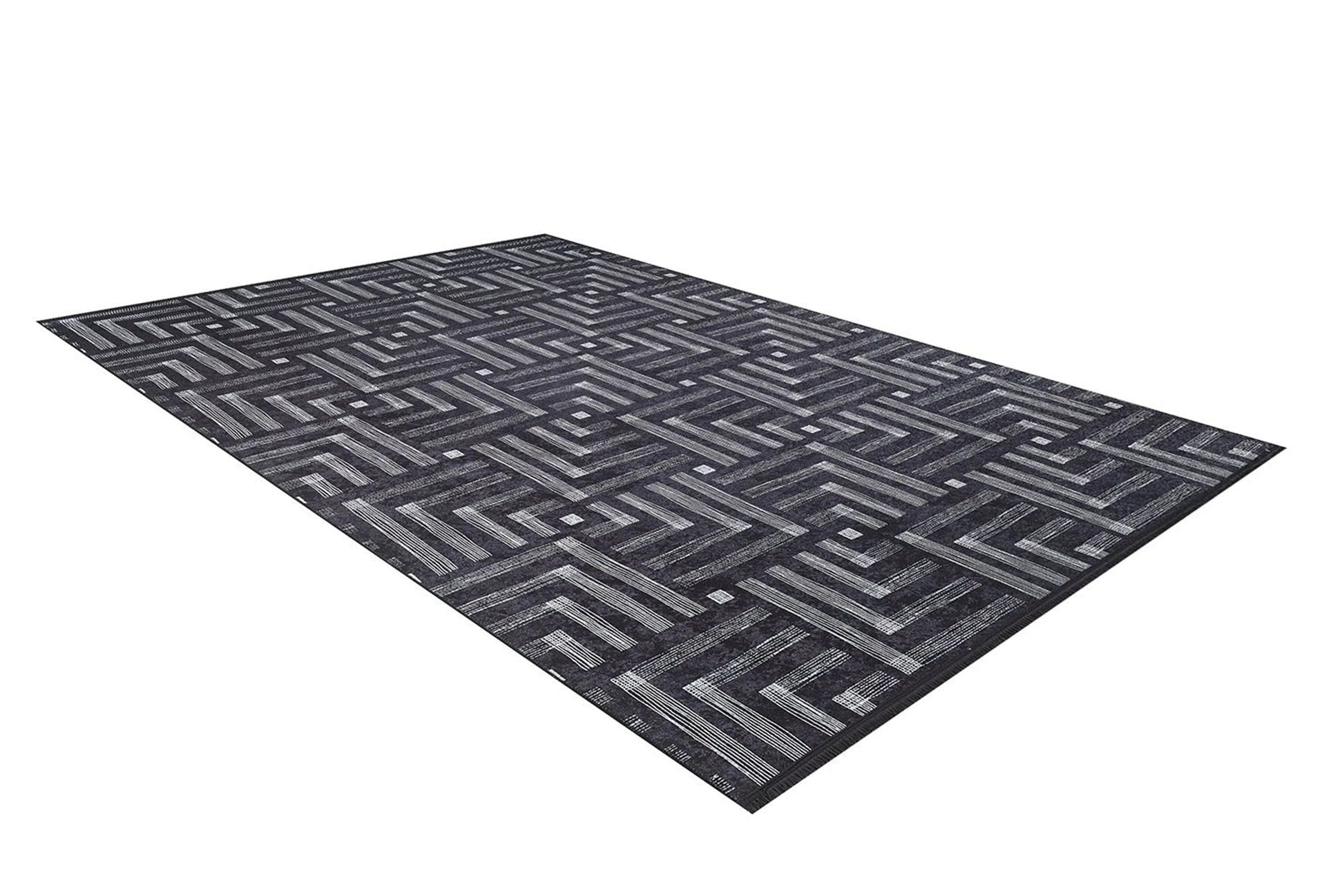 Geometrik Desenli Bej Kahverengi - Siyah Beyaz Modern Halı