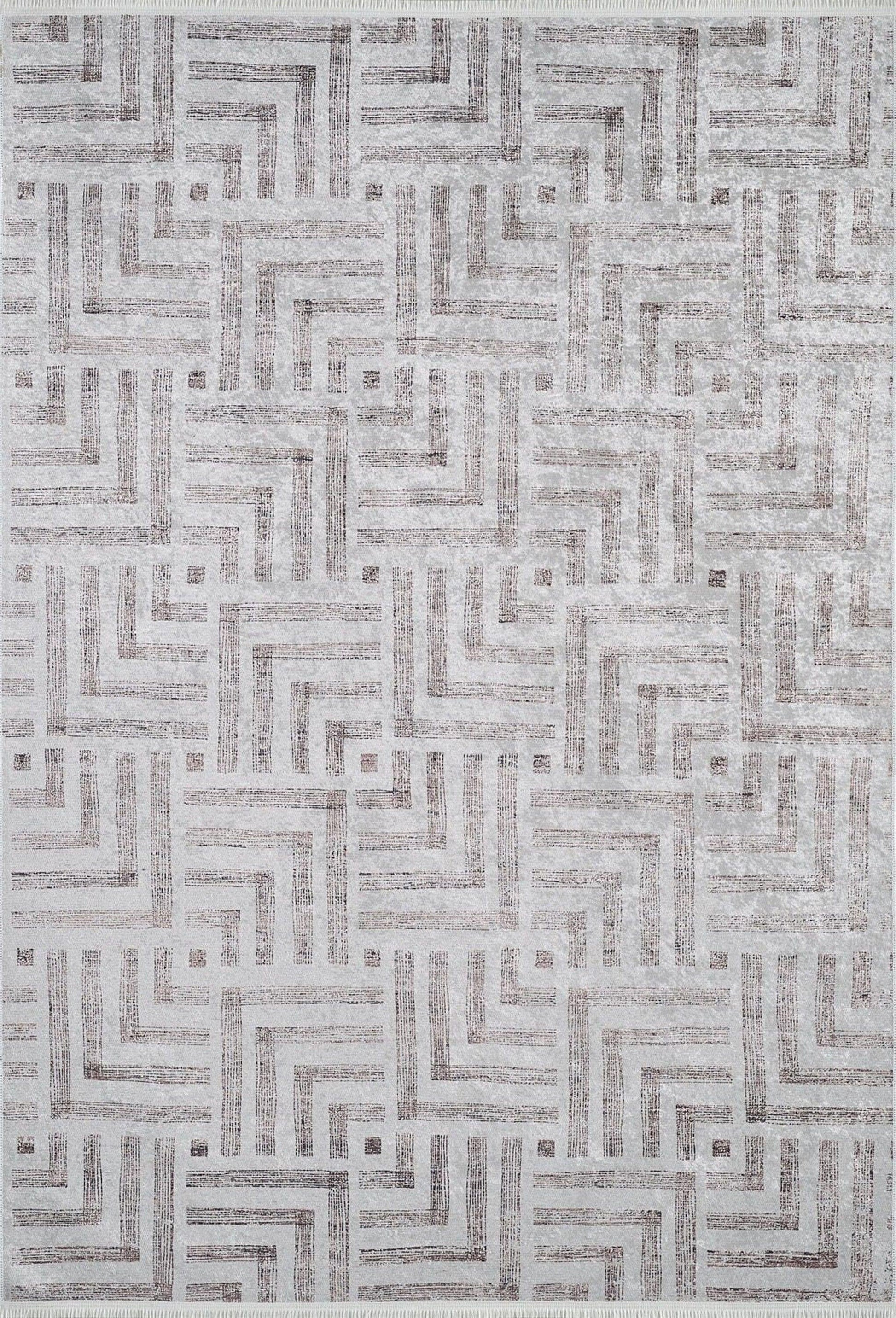 Geometrik Desenli Bej Kahverengi - Siyah Beyaz Modern Halı