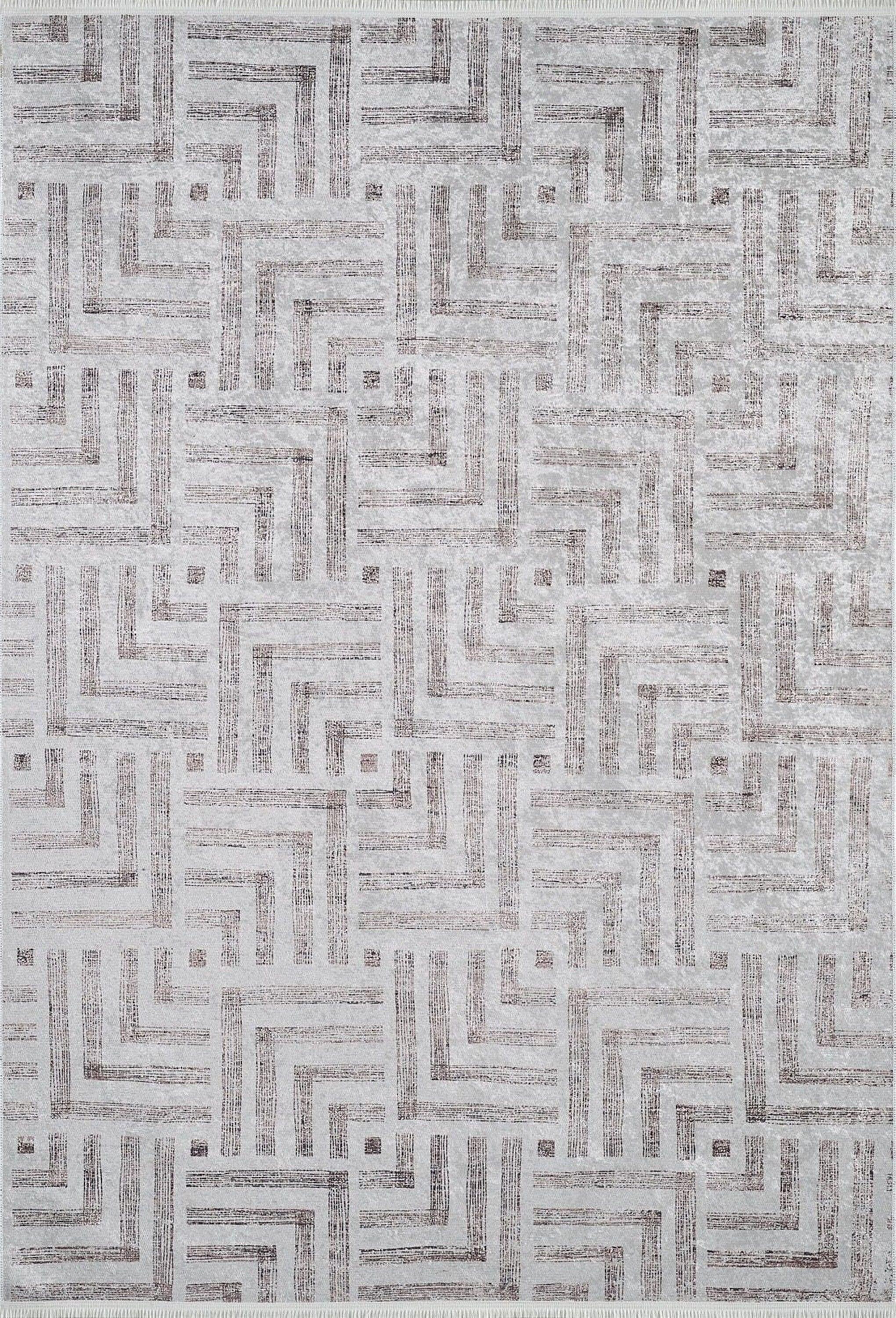 Geometrik Desenli Bej Kahverengi - Siyah Beyaz Modern Halı