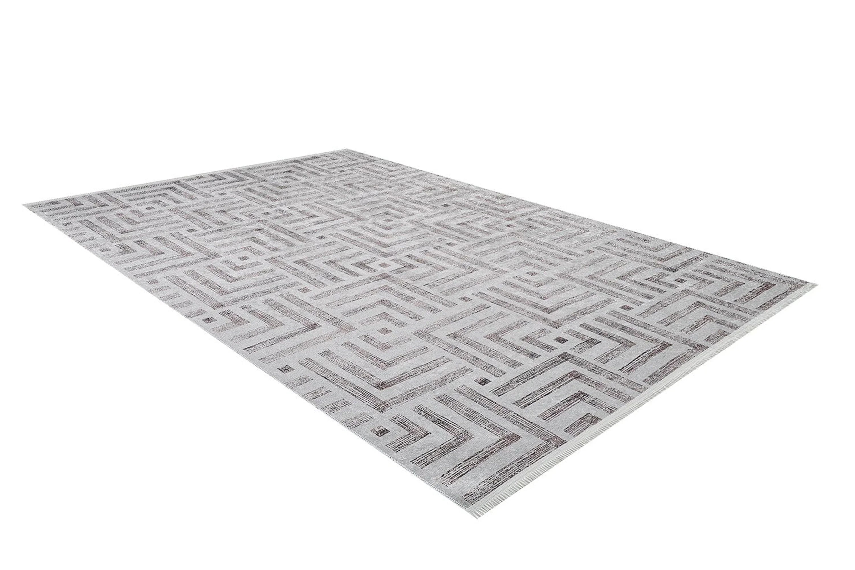 Geometrik Desenli Bej Kahverengi - Siyah Beyaz Modern Halı