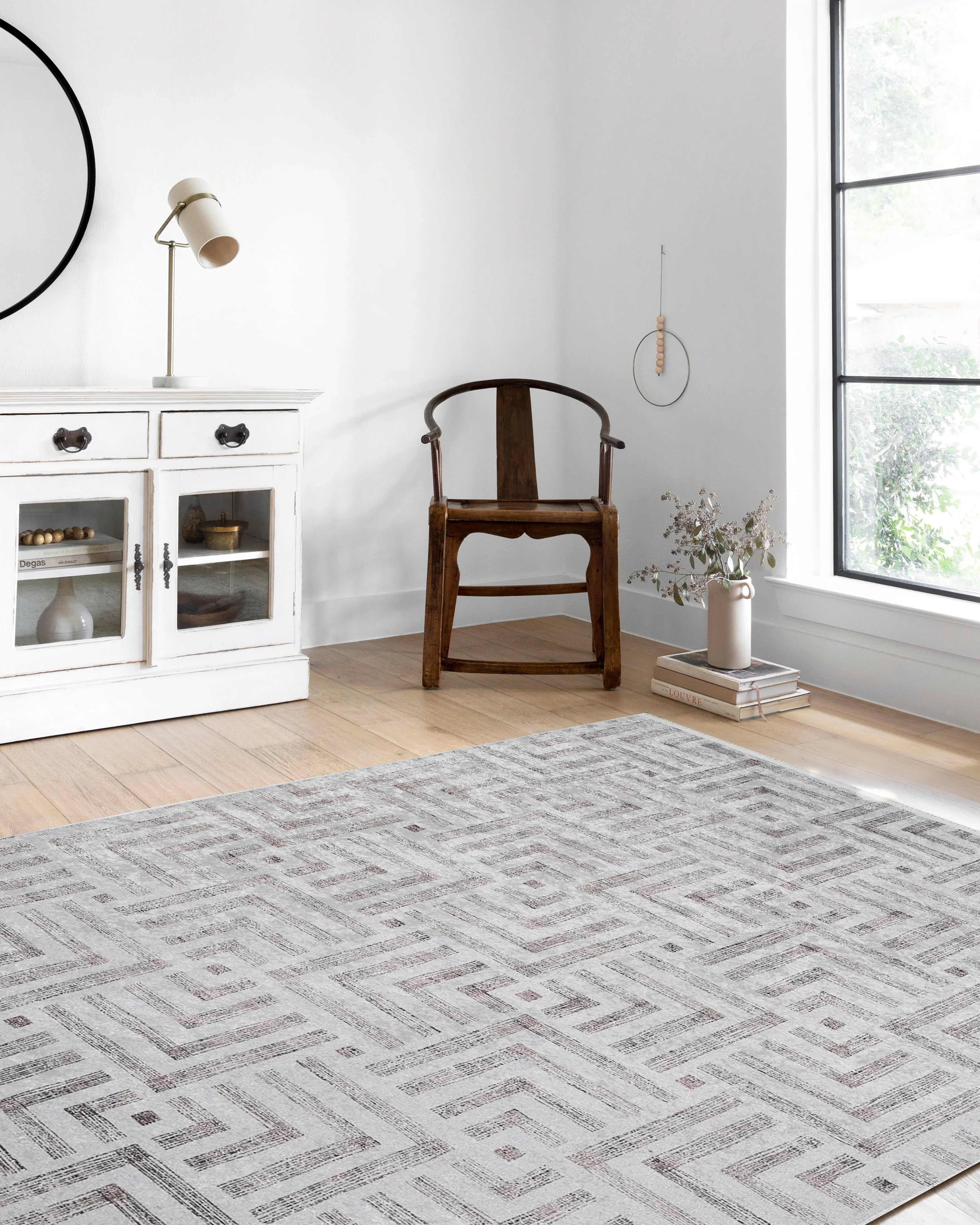 Geometrik Desenli Bej Kahverengi - Siyah Beyaz Modern Halı