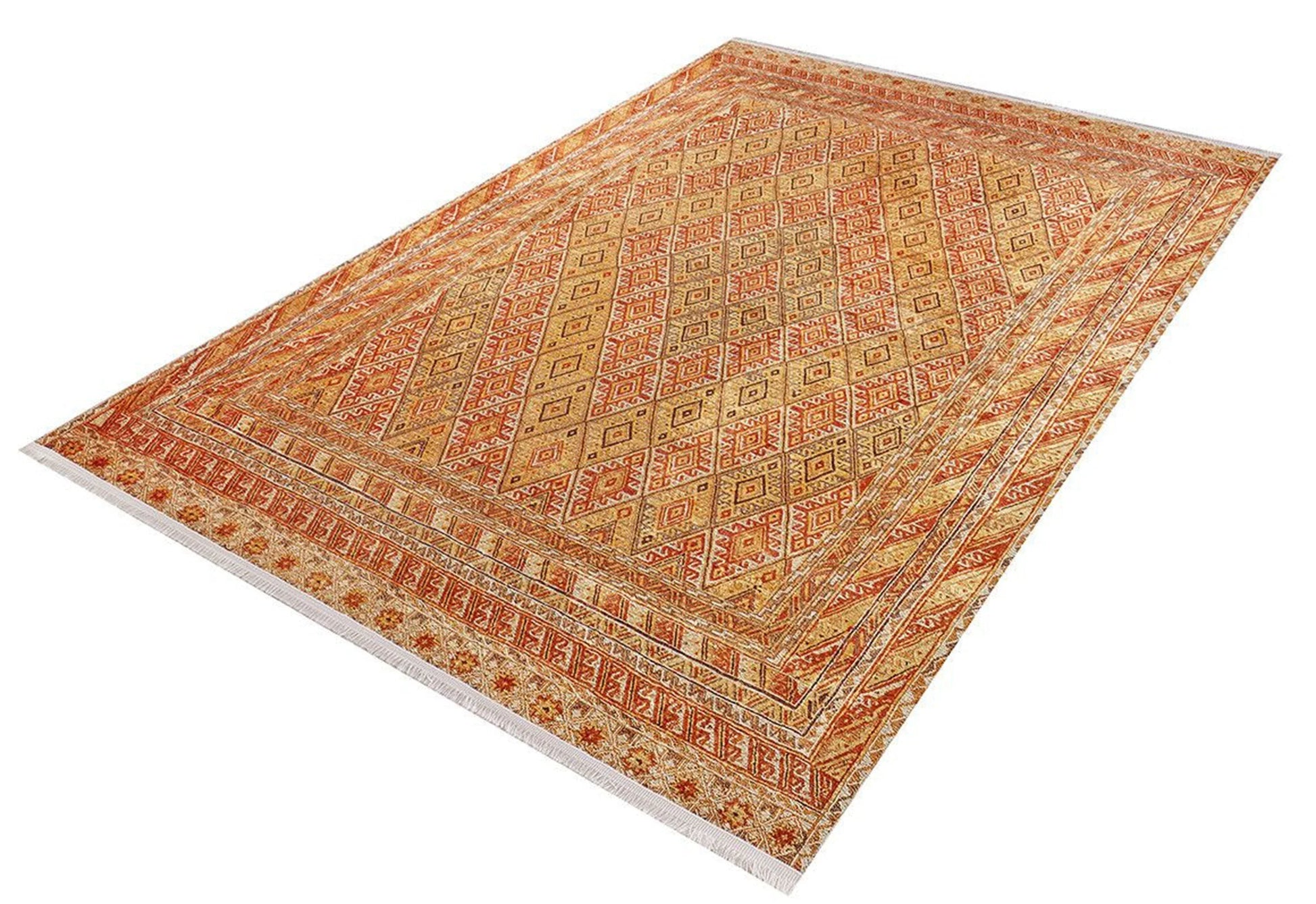 Geometrik Desenli Turuncu Sarı Kilim Halı
