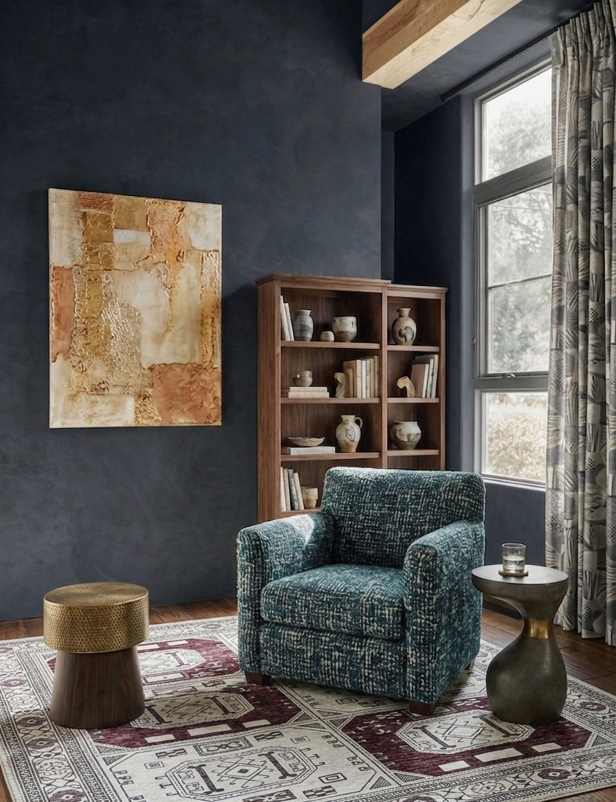 Geometrik Panel Desenli Krem ve Bordo Etnik Halı - Pera Halı