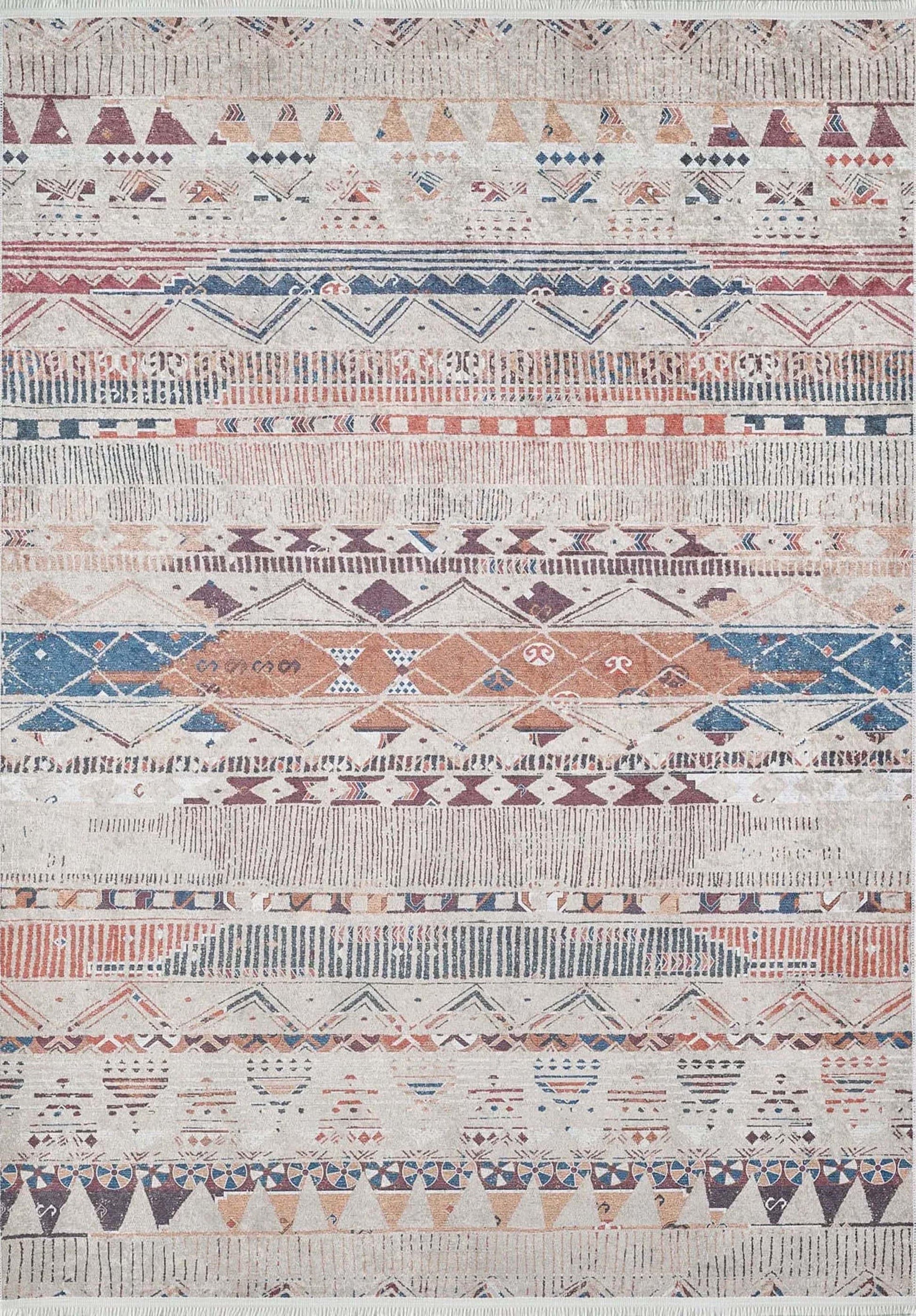 Gri Bej Renkli Geometrik Desenli Anadolu Kilim Halı