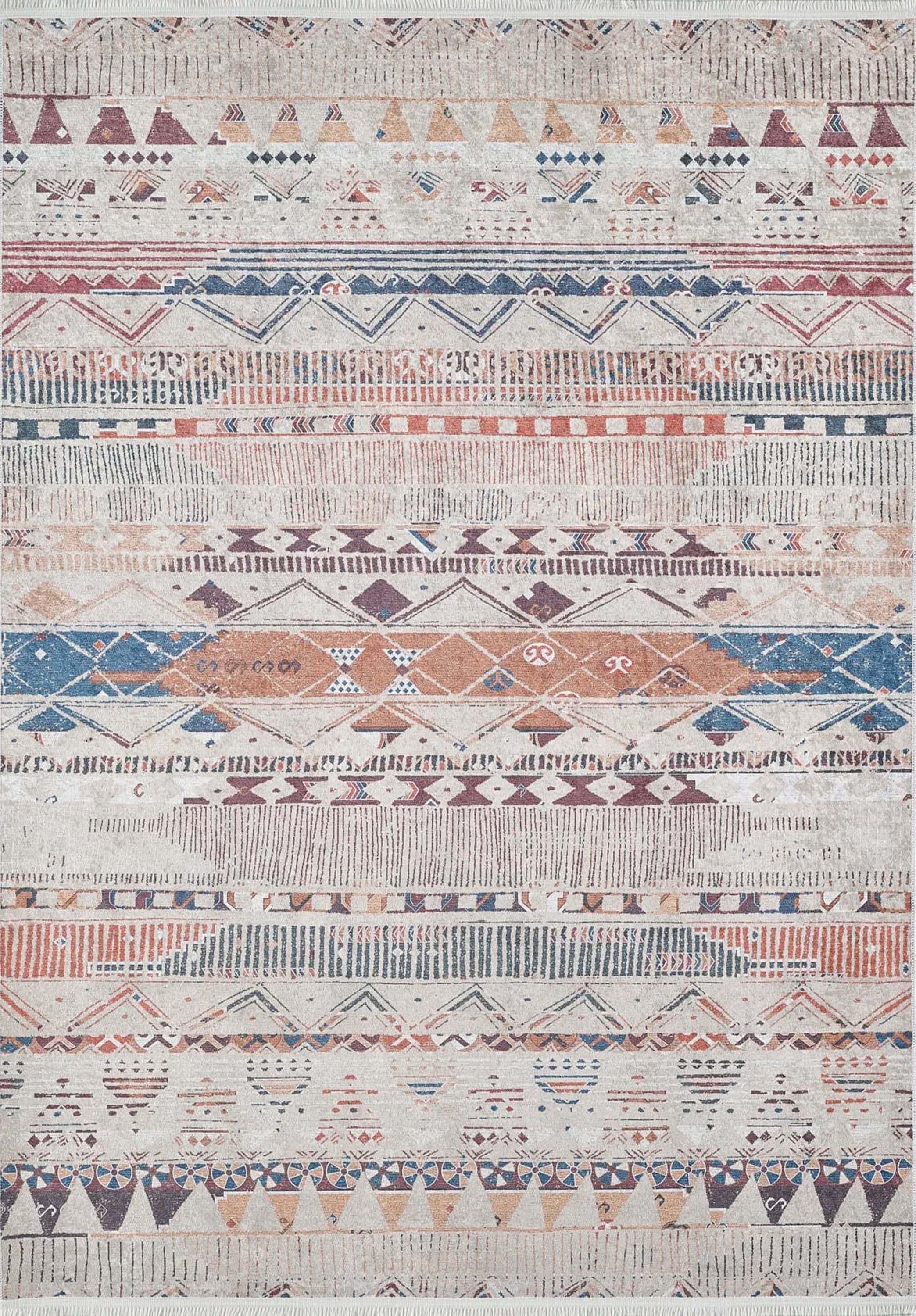 Gri Bej Renkli Geometrik Desenli Anadolu Kilim Halı