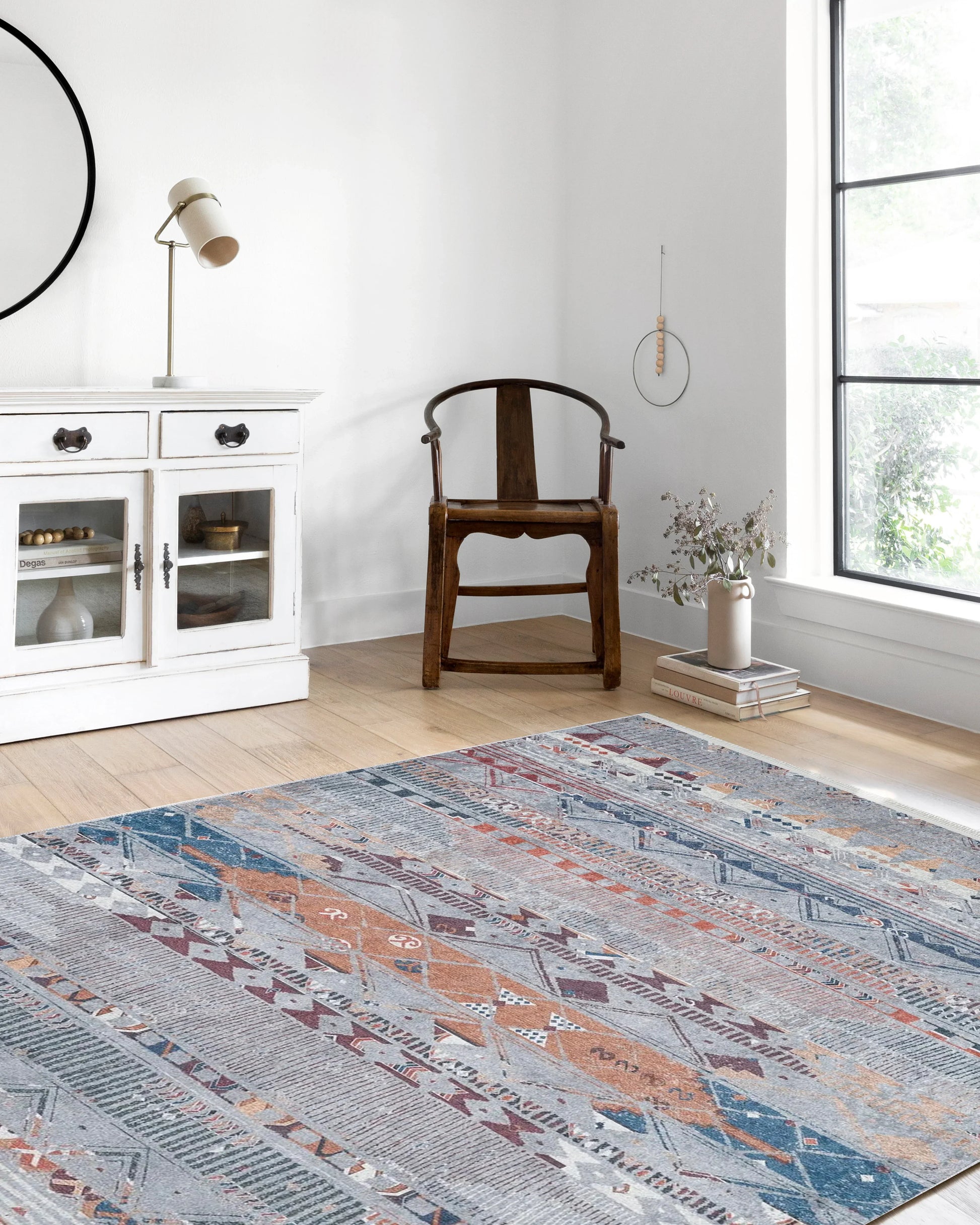 Gri Bej Renkli Geometrik Desenli Anadolu Kilim Halı