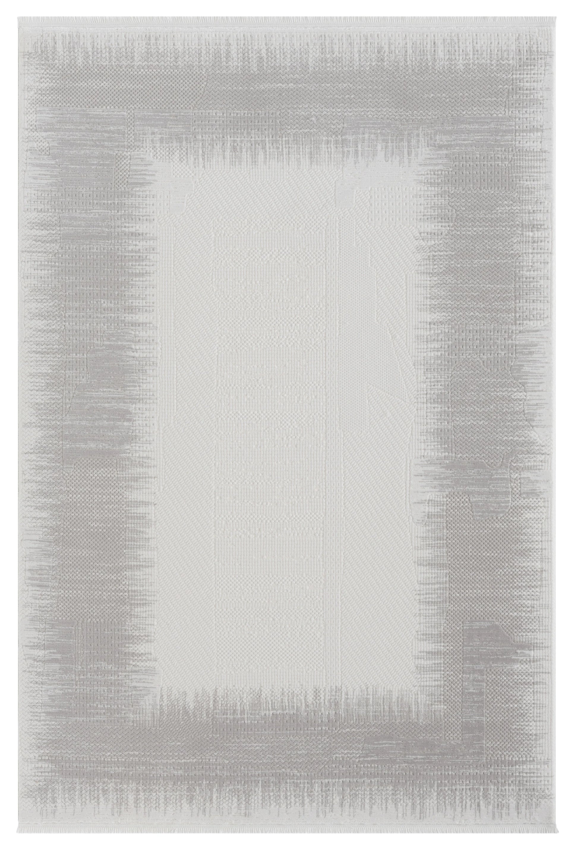 Gri Beyaz Bordürlü Modern Halı