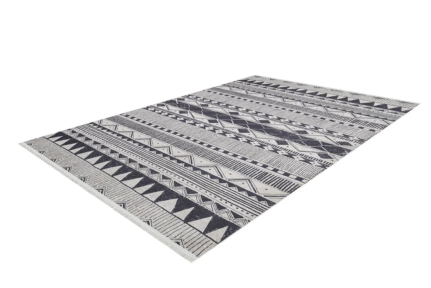 Gri Beyaz Etnik Çizgili Geometrik Modern Halı