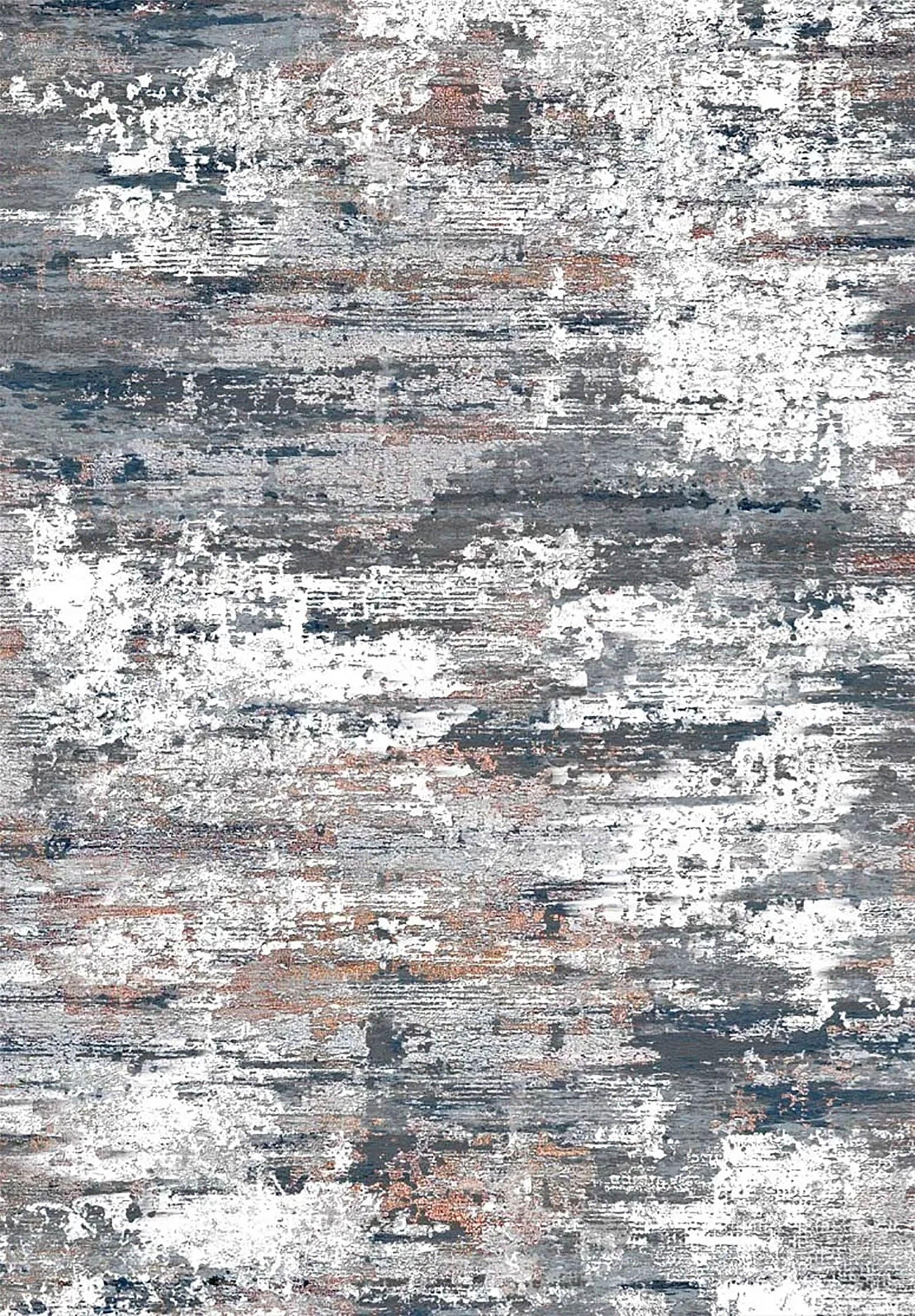 Gri, Beyaz ve Pas Tonlarında Modern Soyut Sanat Halısı