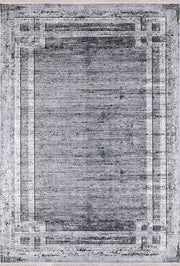 Gri Eskitme Geometrik Bordürlü Modern Halı
