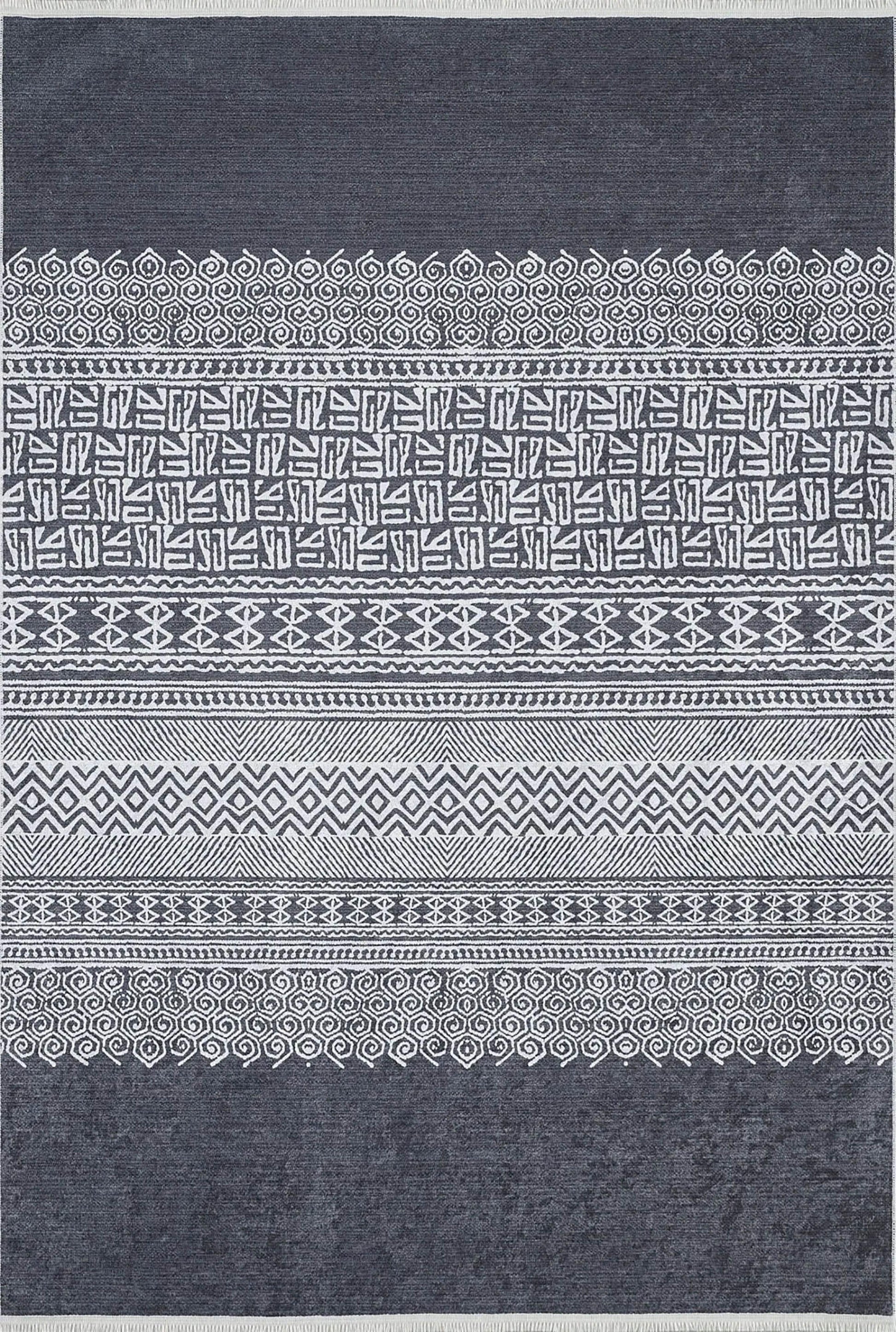 Gri Etnik Desenli Geometrik Anadolu Kilim Halı