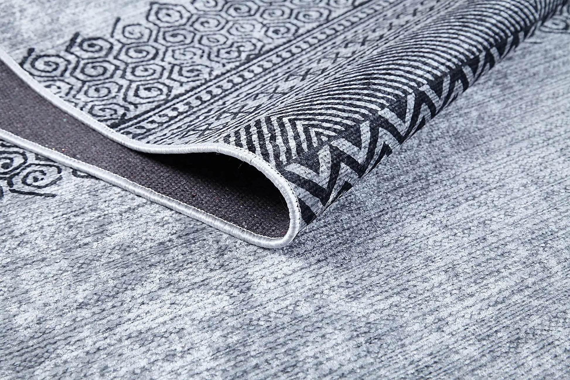 Gri Etnik Geometrik Desenli Modern Bohem Halı