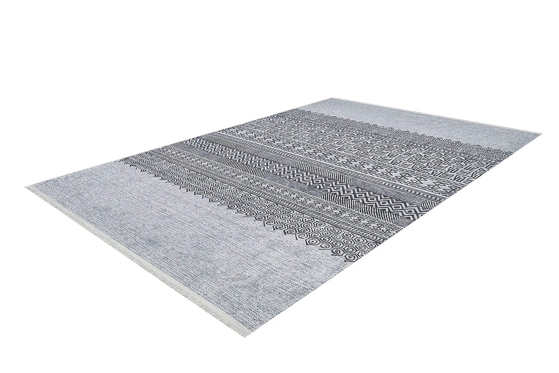 Gri Etnik Geometrik Desenli Modern Bohem Halı