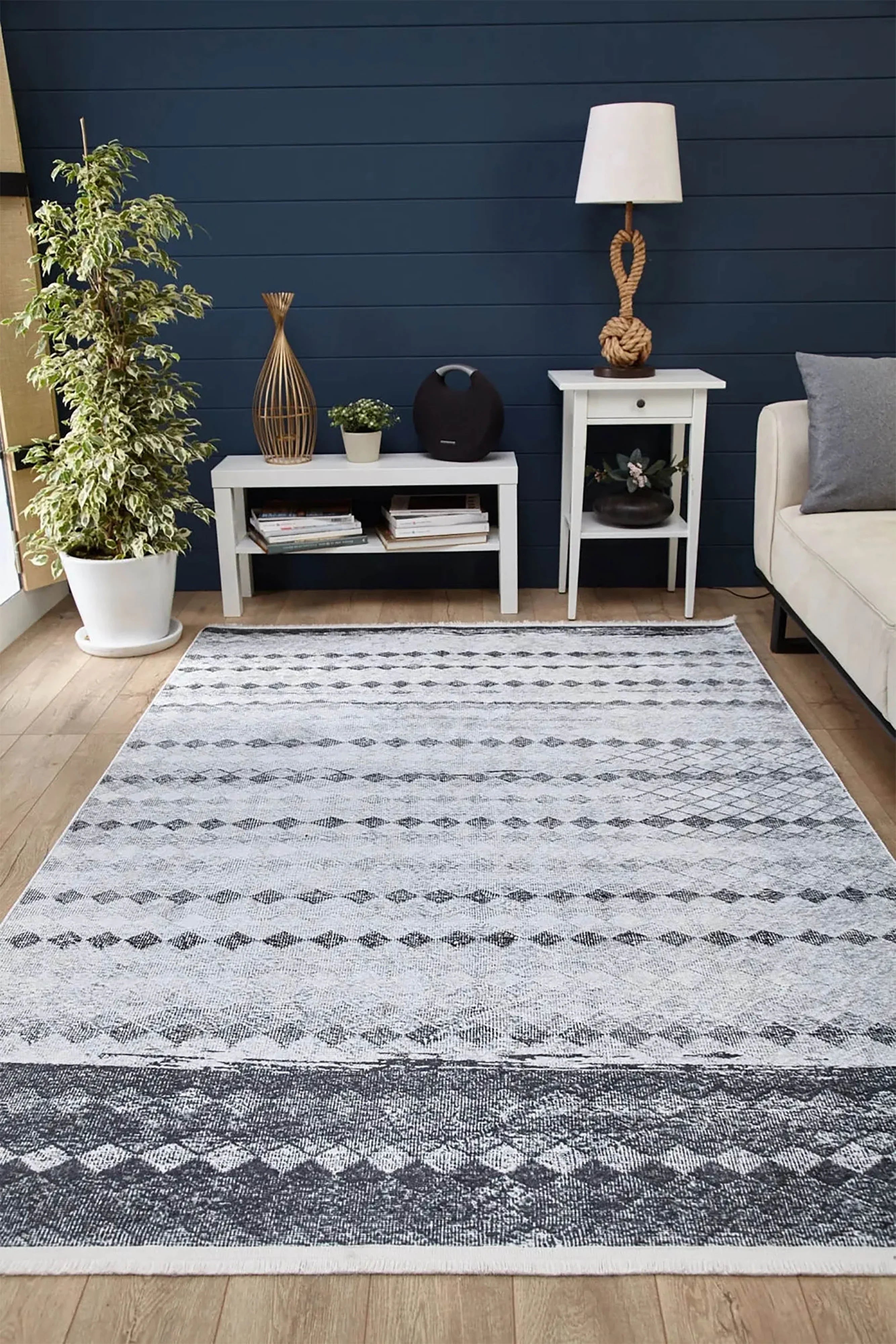 Gri Geometrik Antik Vintage Halı