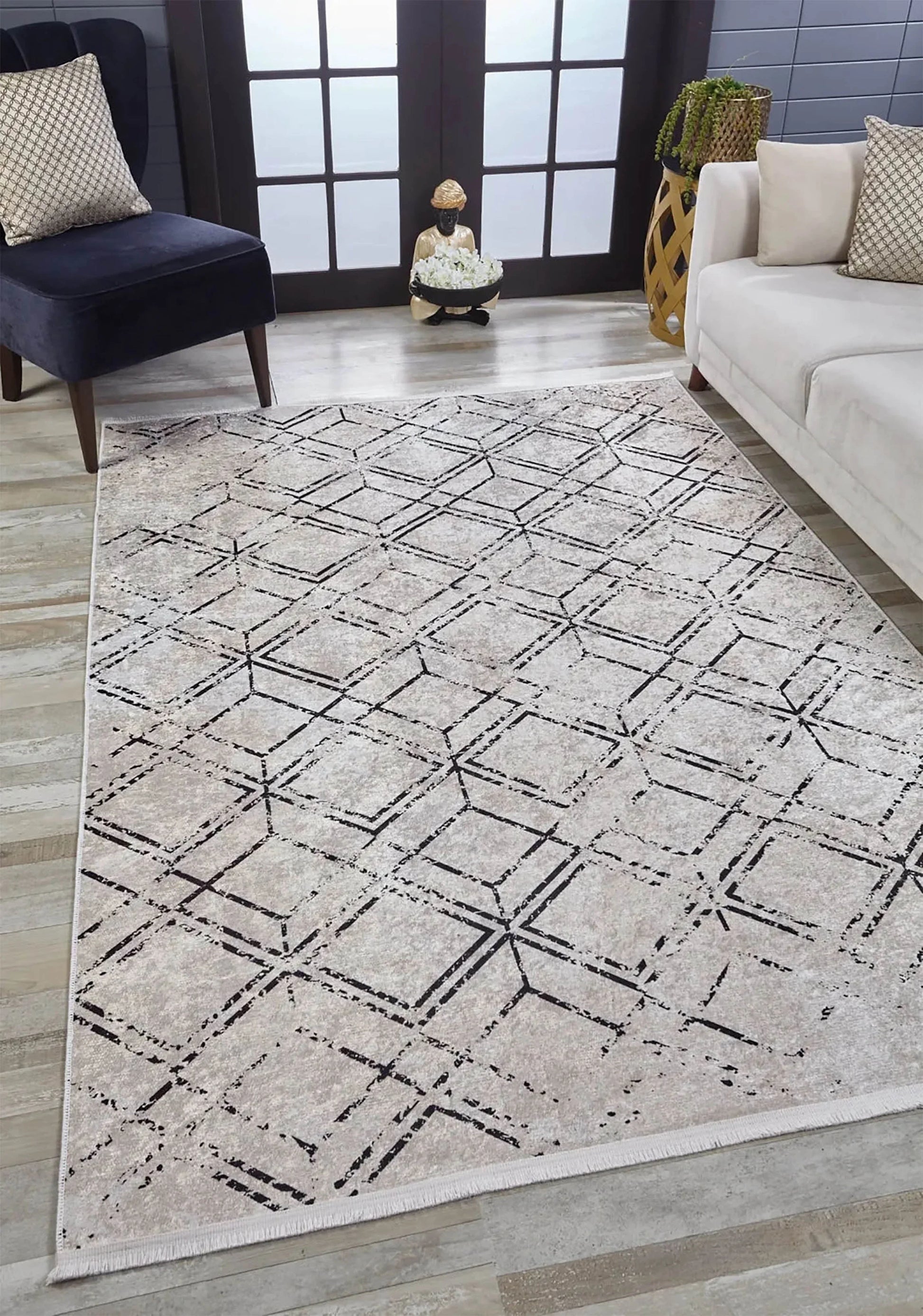 Gri Geometrik Antika Halı
