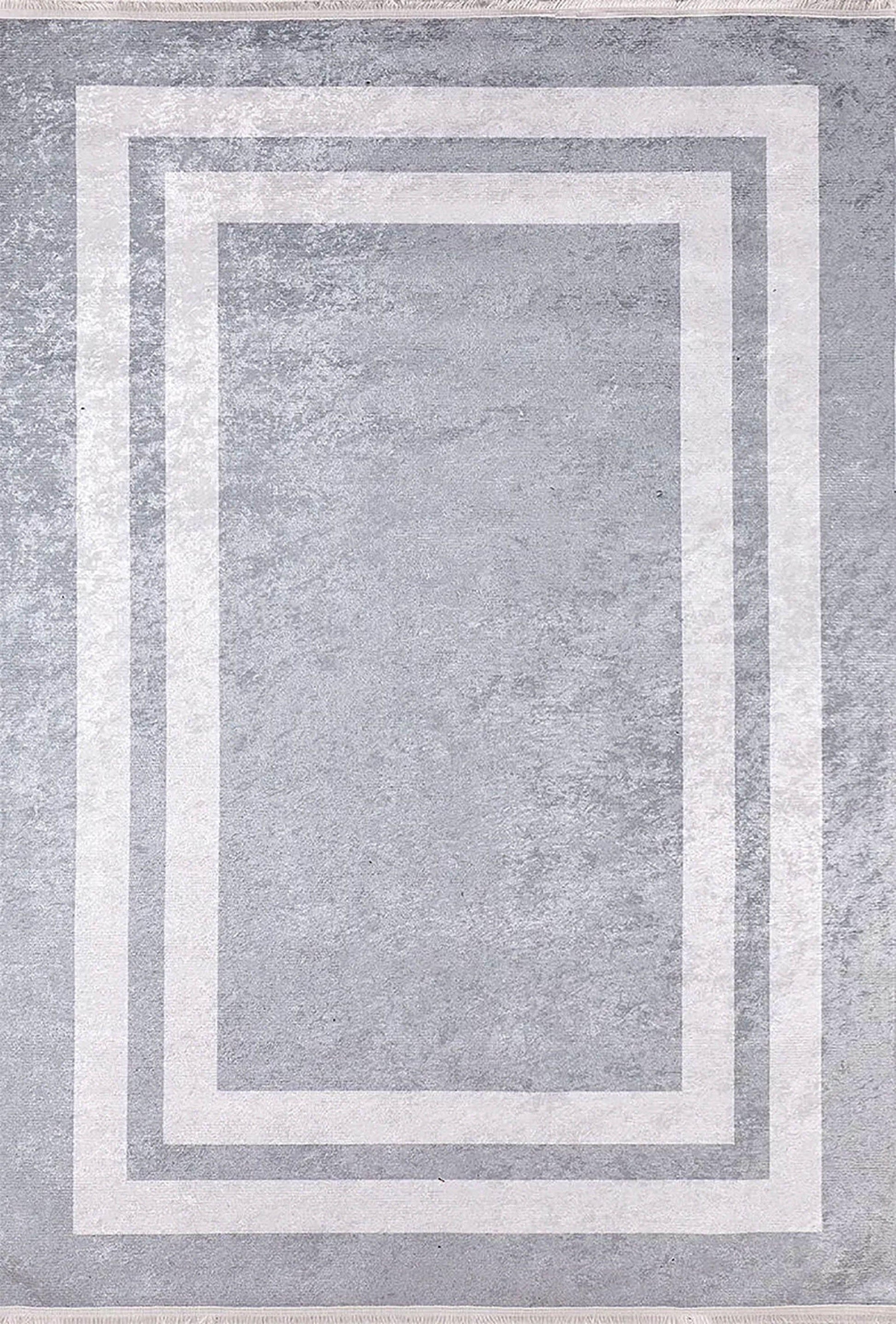 Gri Geometrik Desenli Lüks Bordürlü Halı