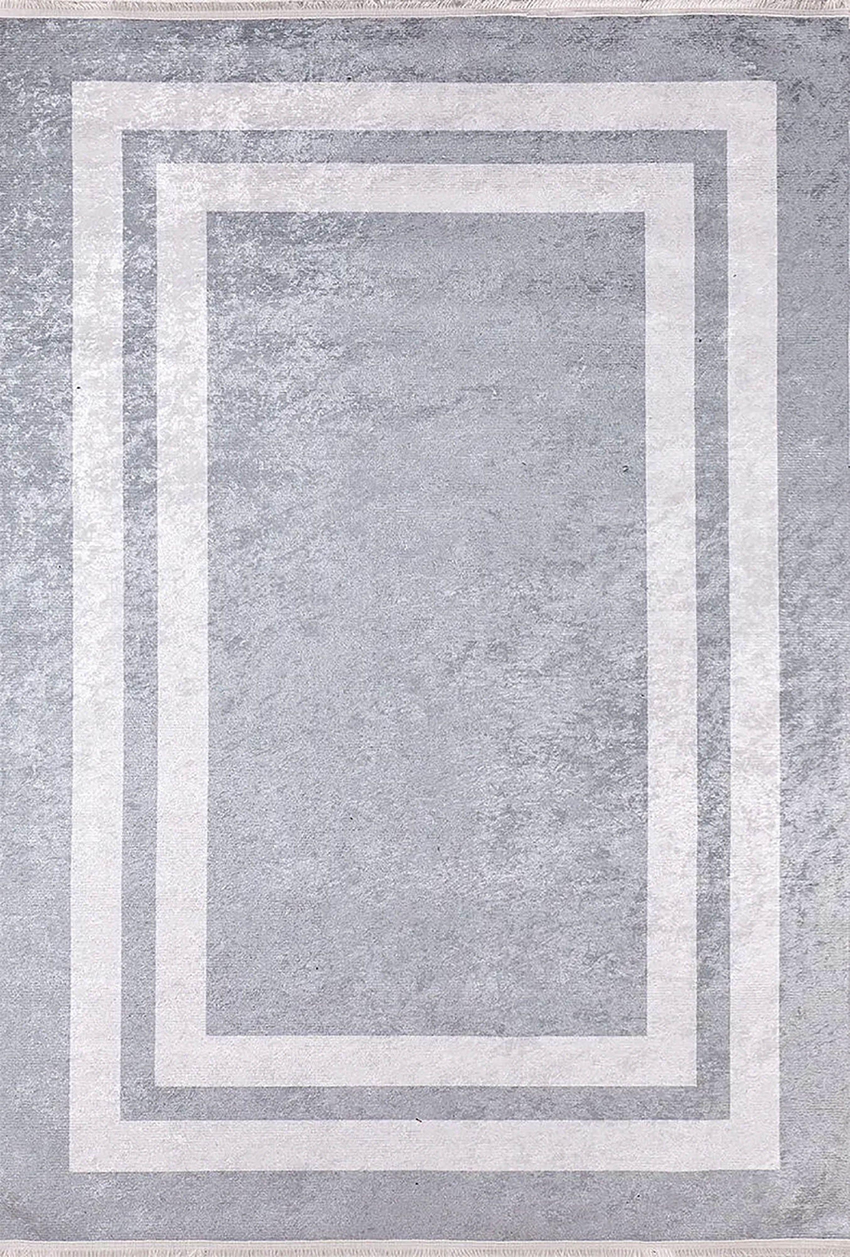 Gri Geometrik Desenli Lüks Bordürlü Halı