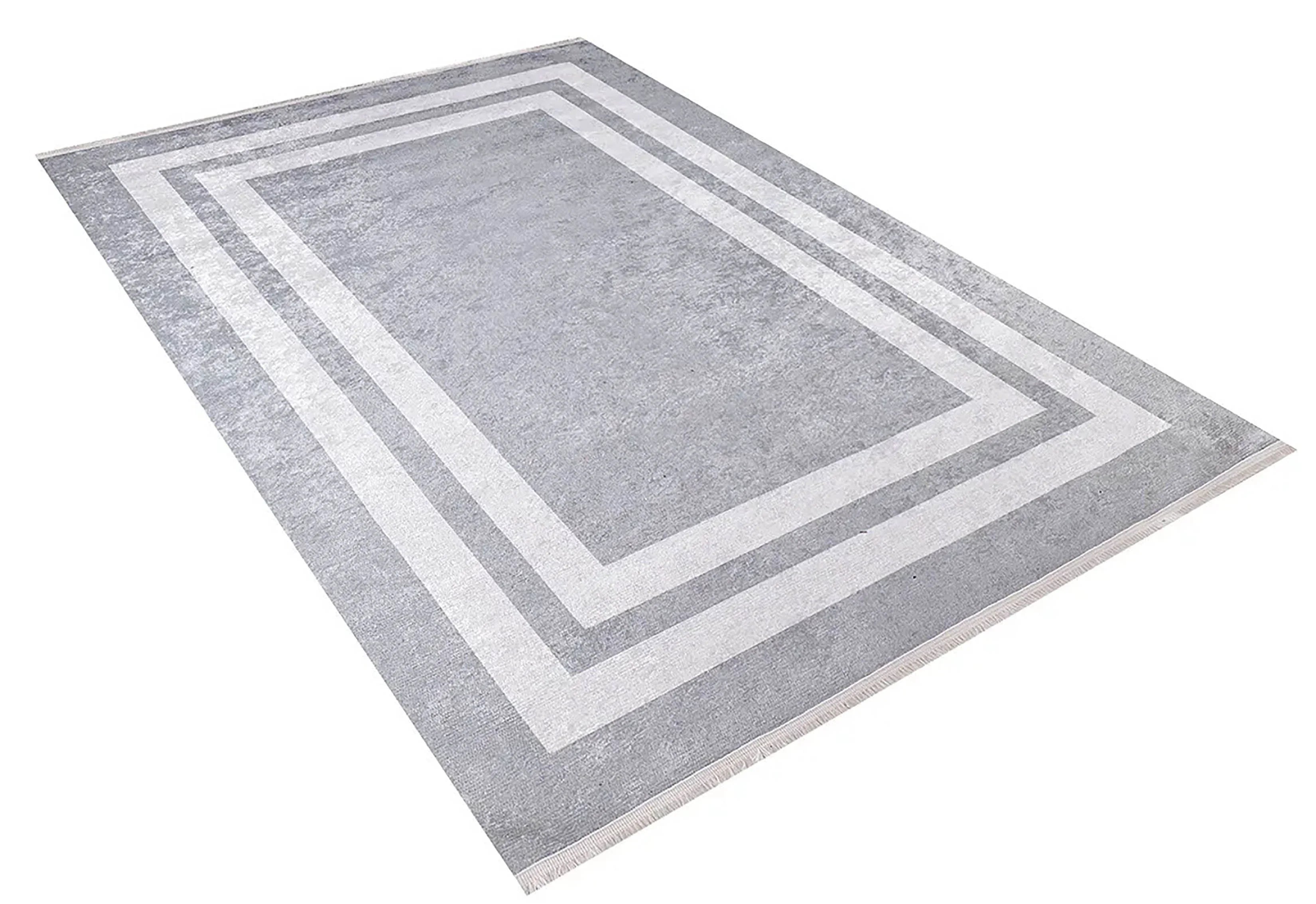 Gri Geometrik Desenli Lüks Bordürlü Halı