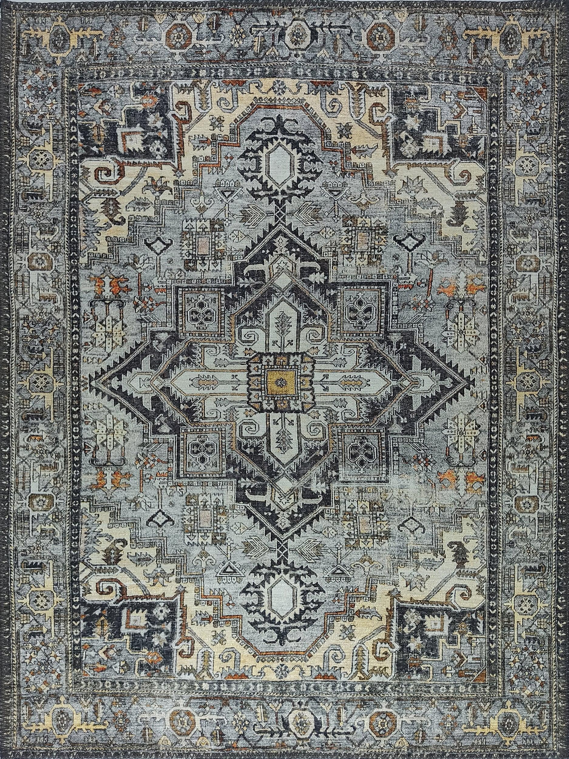 Gri Geometrik Desenli Vintage Halı
