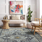 Gri Geometrik Desenli Vintage Halı