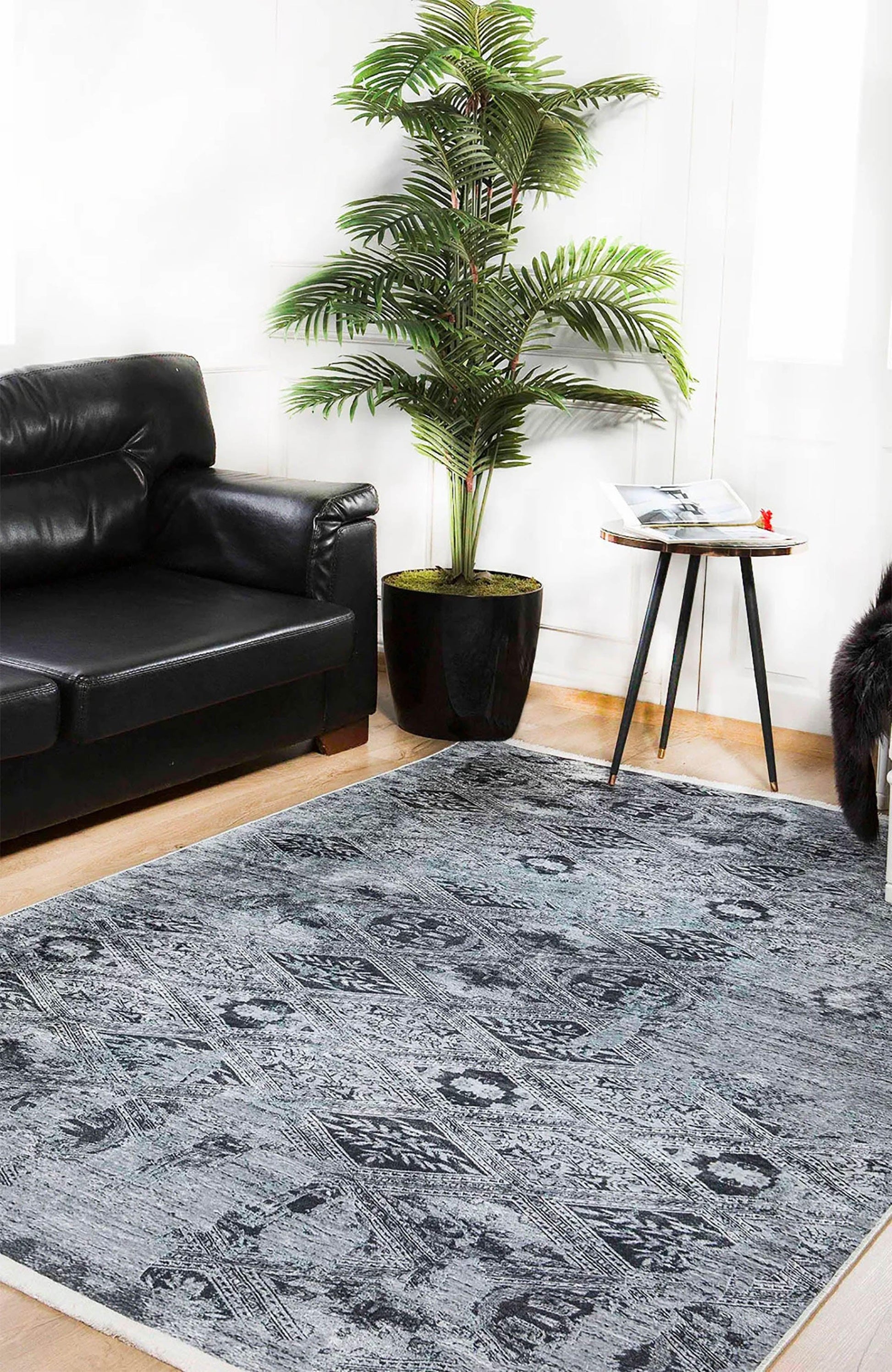 Gri Geometrik Eskitme Halı