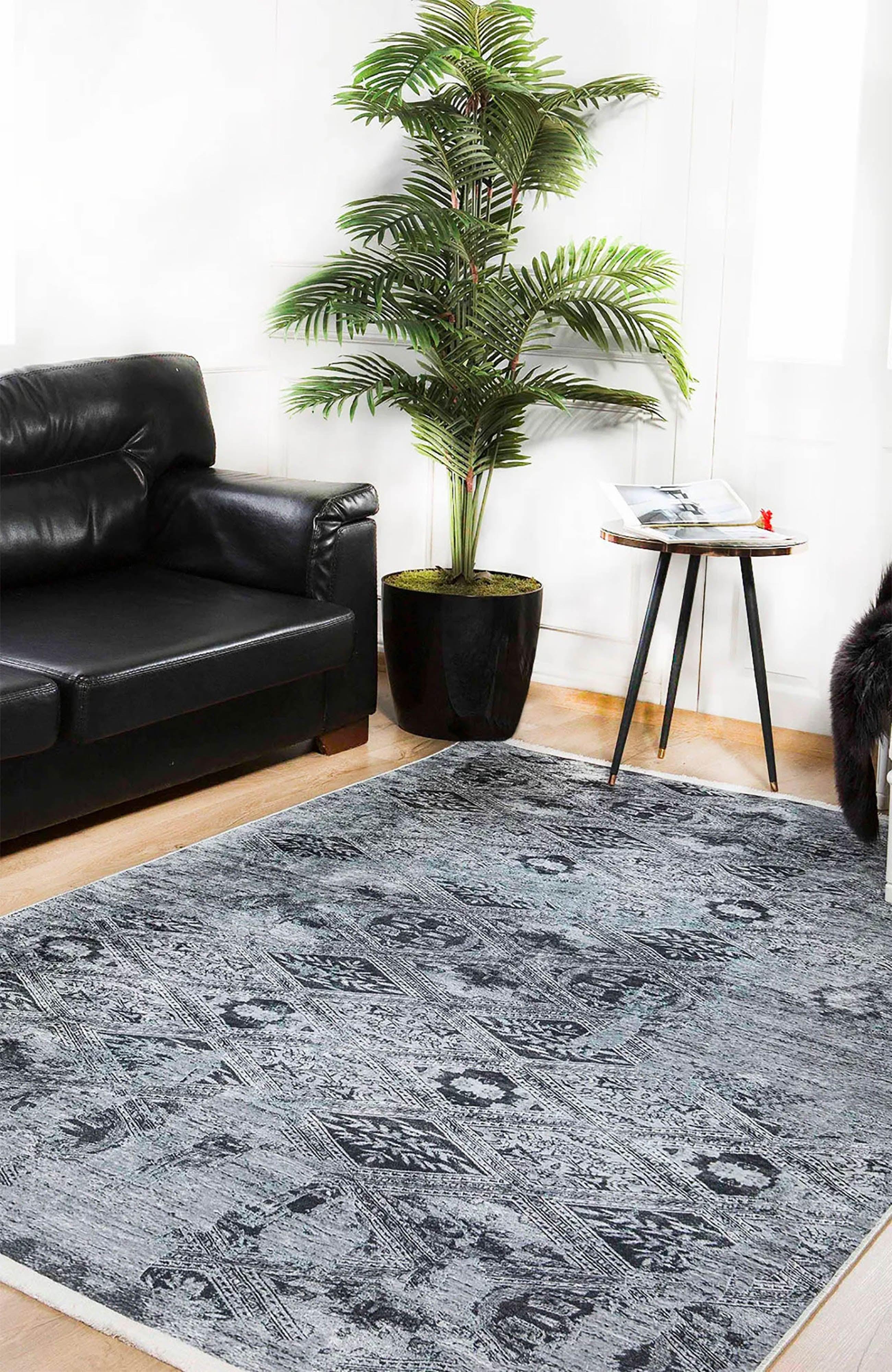Gri Geometrik Eskitme Halı