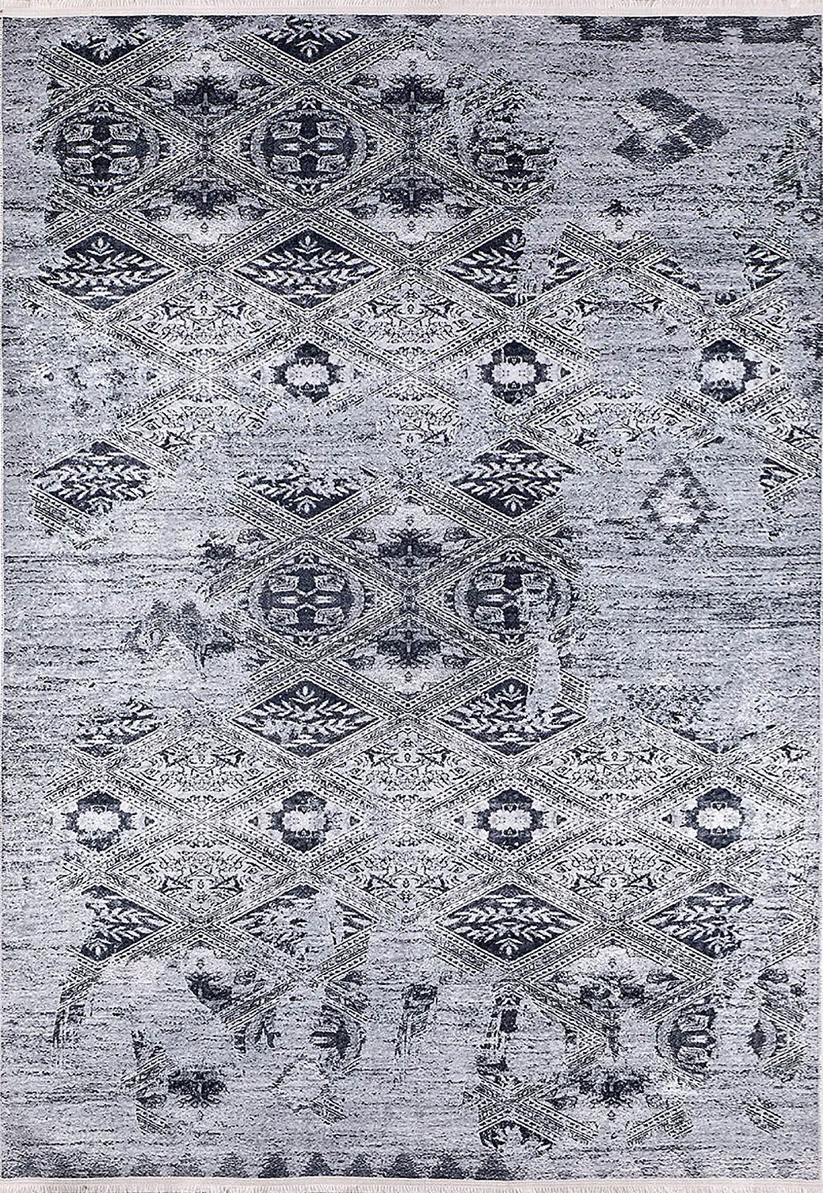 Gri Geometrik Eskitme Halı