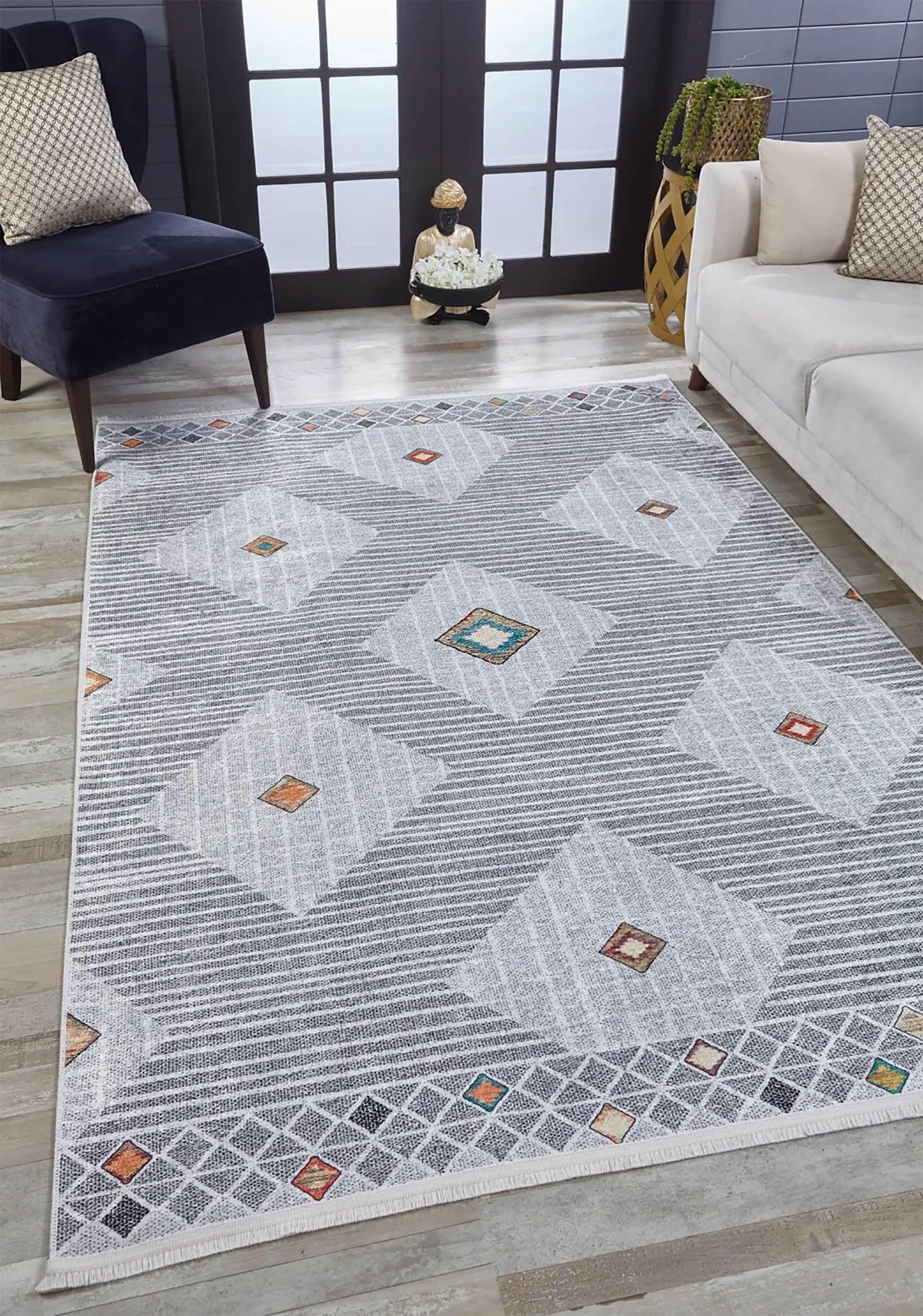 Gri Geometrik Modern Antika Vintage Halı