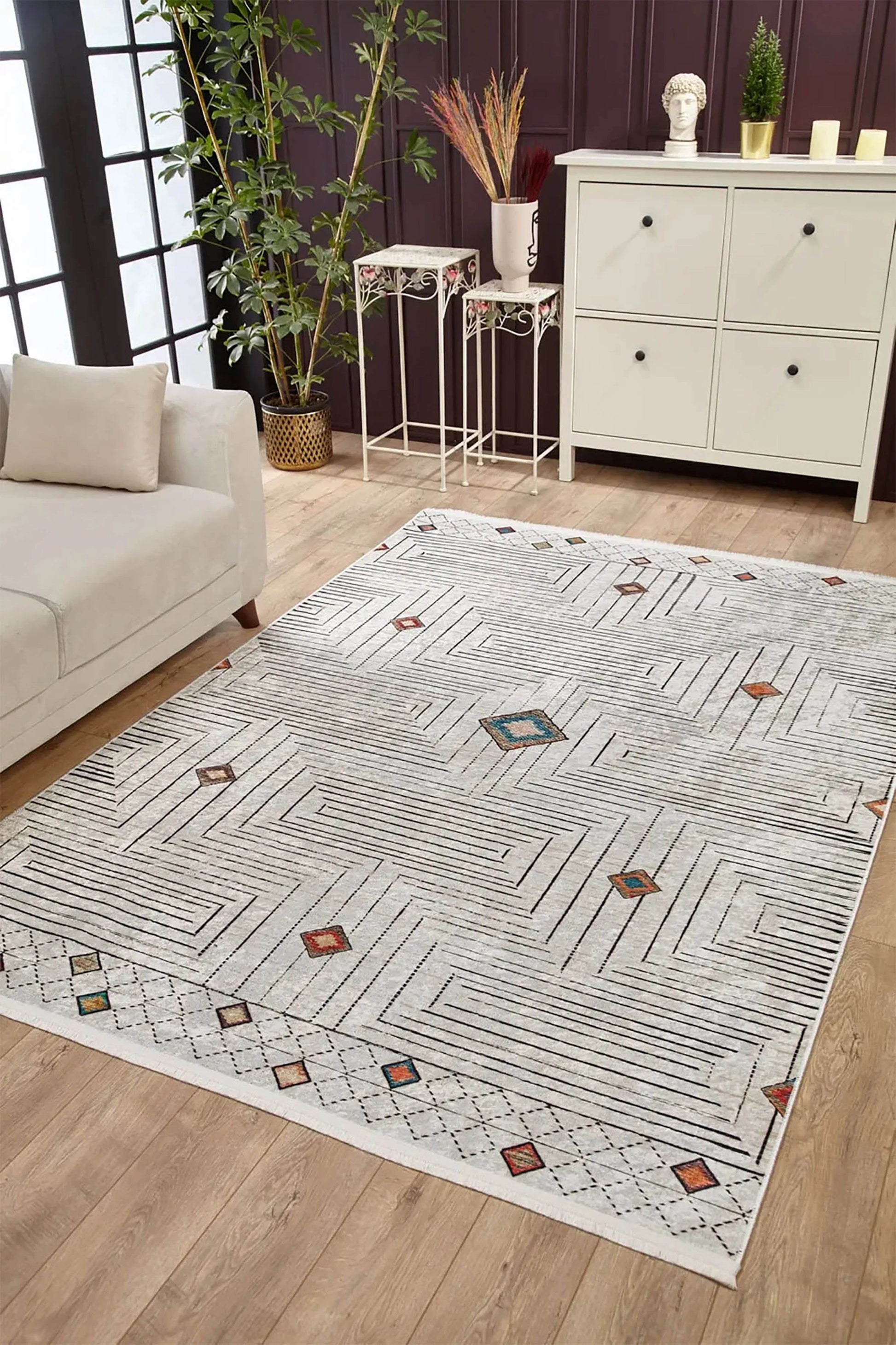 Gri Geometrik Modern Antika Vintage Lüks Halı