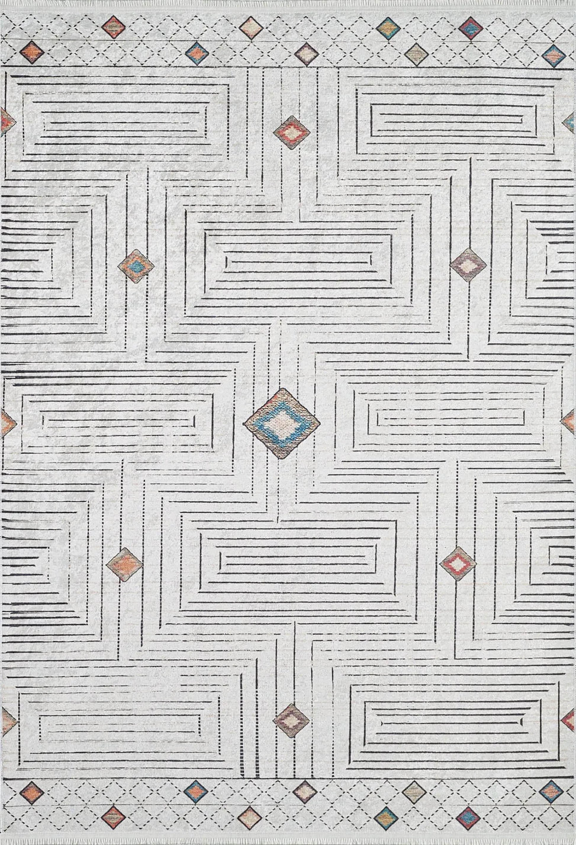 Gri Geometrik Modern Antika Vintage Lüks Halı