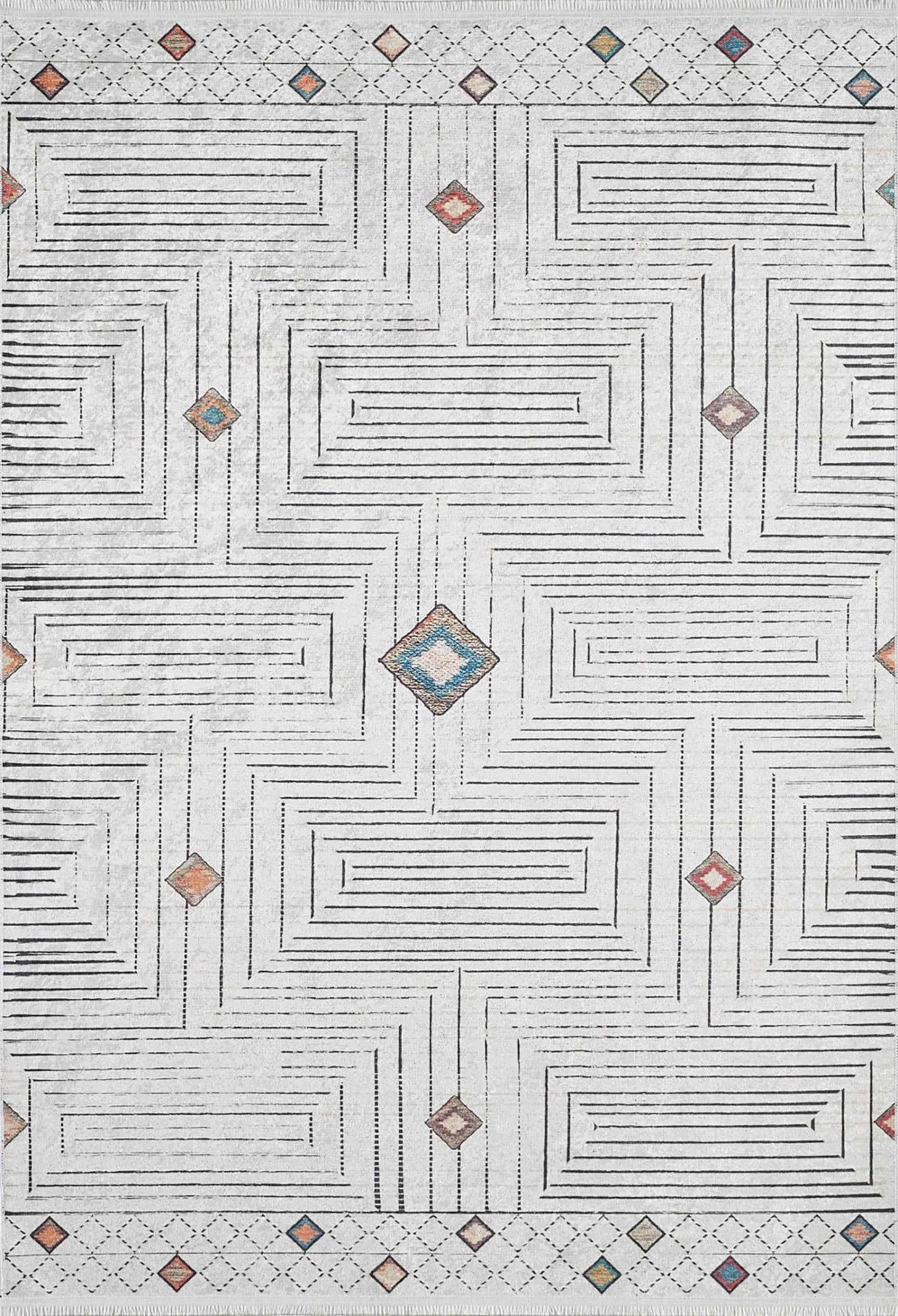 Gri Geometrik Modern Antika Vintage Lüks Halı