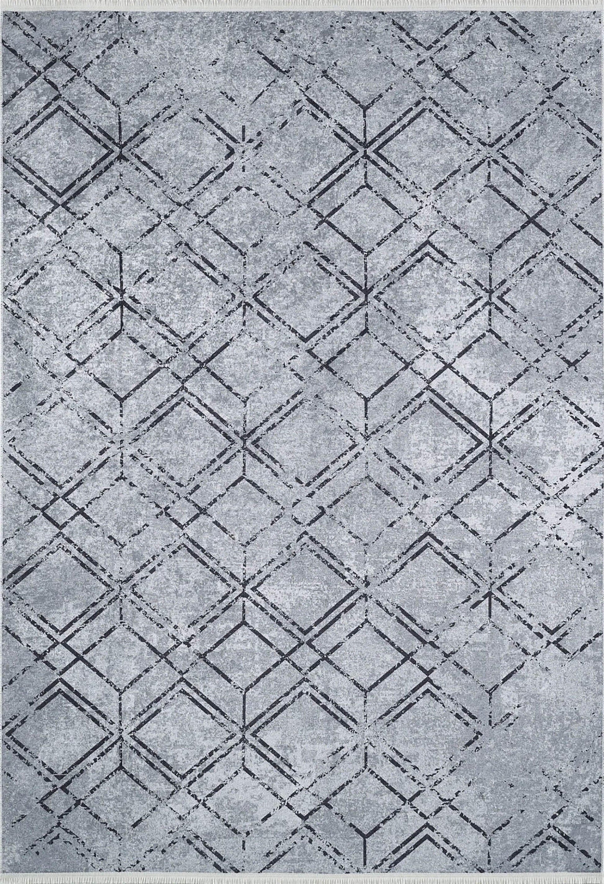 Gri Geometrik Vintage Antika Halı