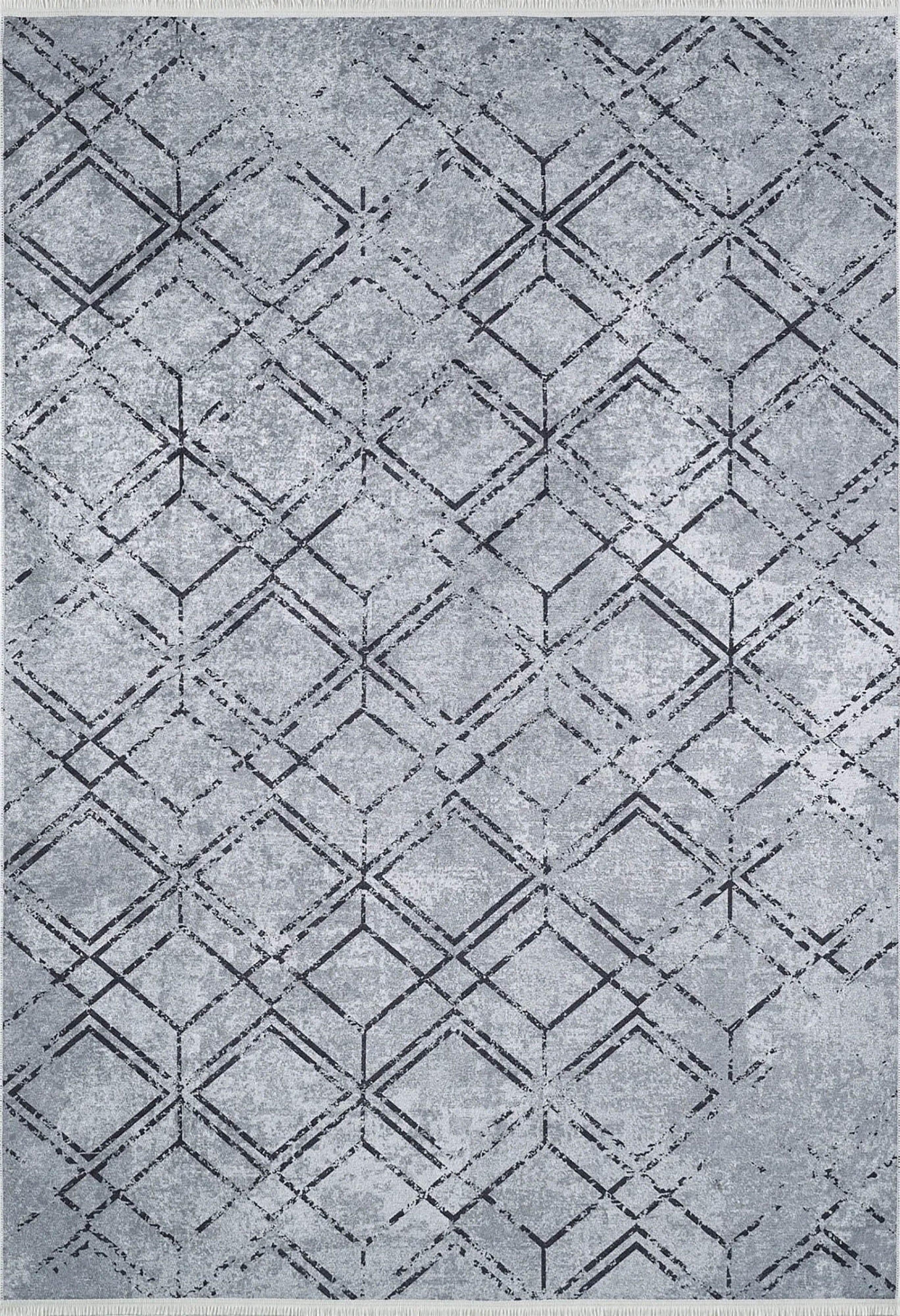 Gri Geometrik Vintage Antika Halı