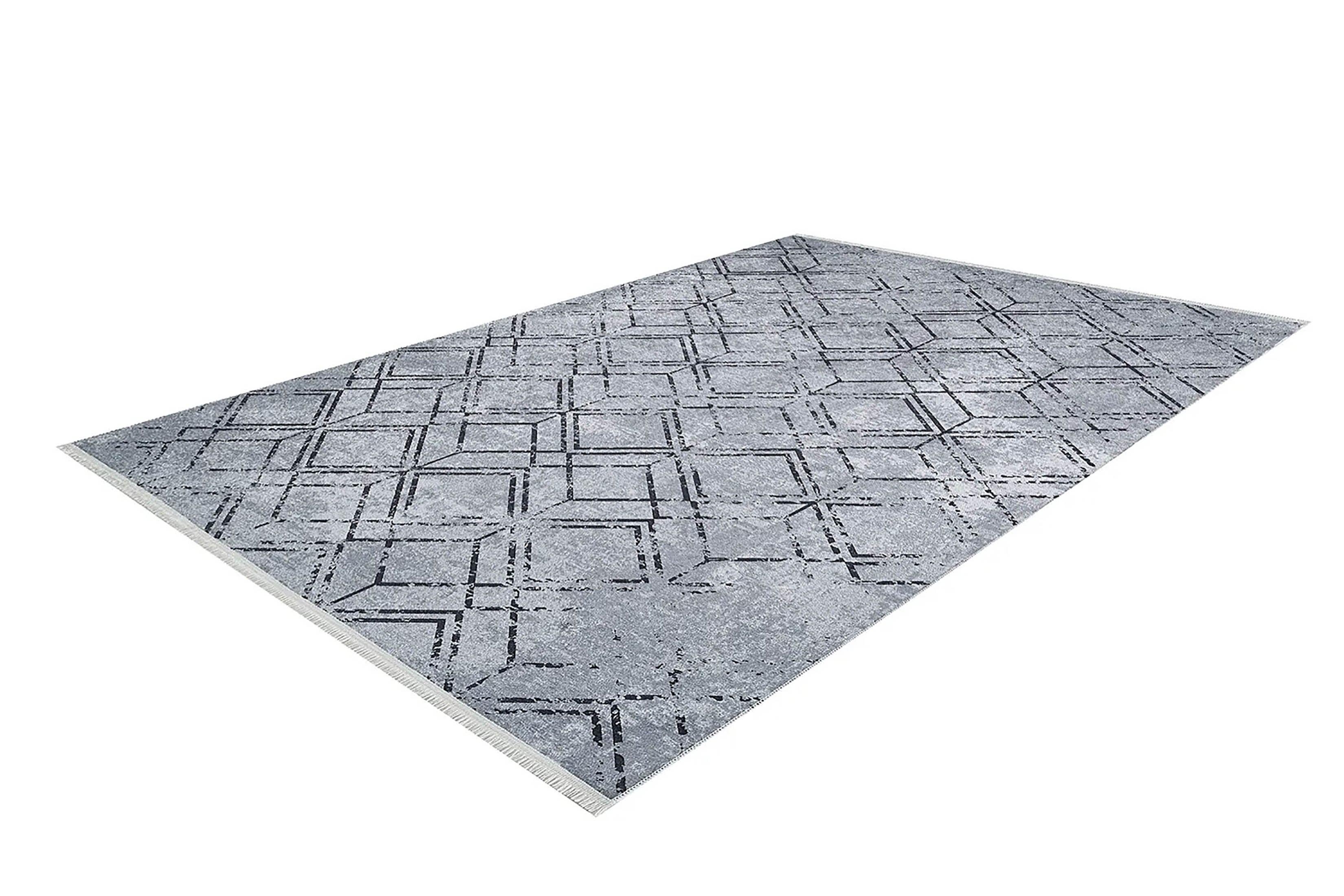 Gri Geometrik Vintage Antika Halı