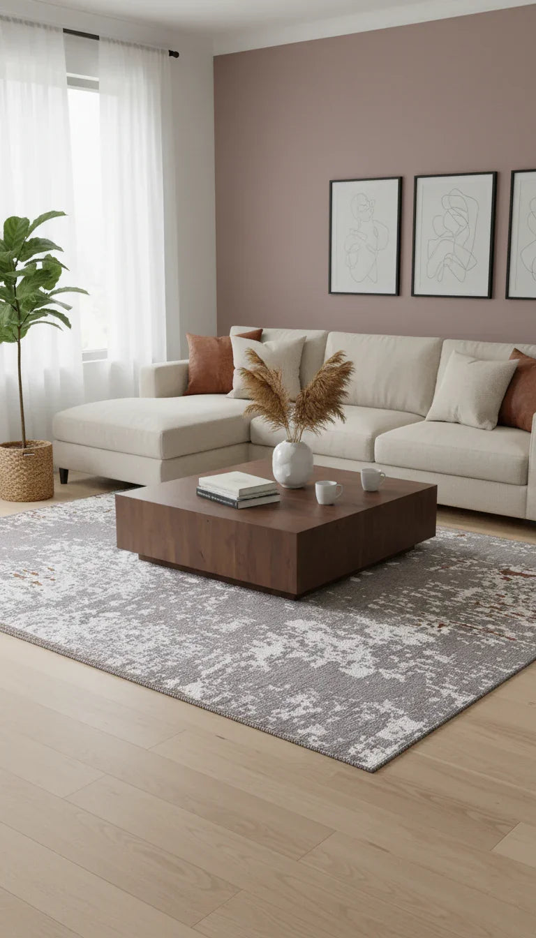 Gri Kahve Çift Taraflı Modern Yıkanabilir Antibakteriyel Halı