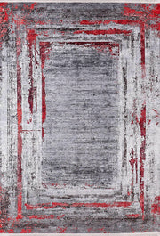 Gri Kırmızı Fırça Darbesi Desenli Modern Halı