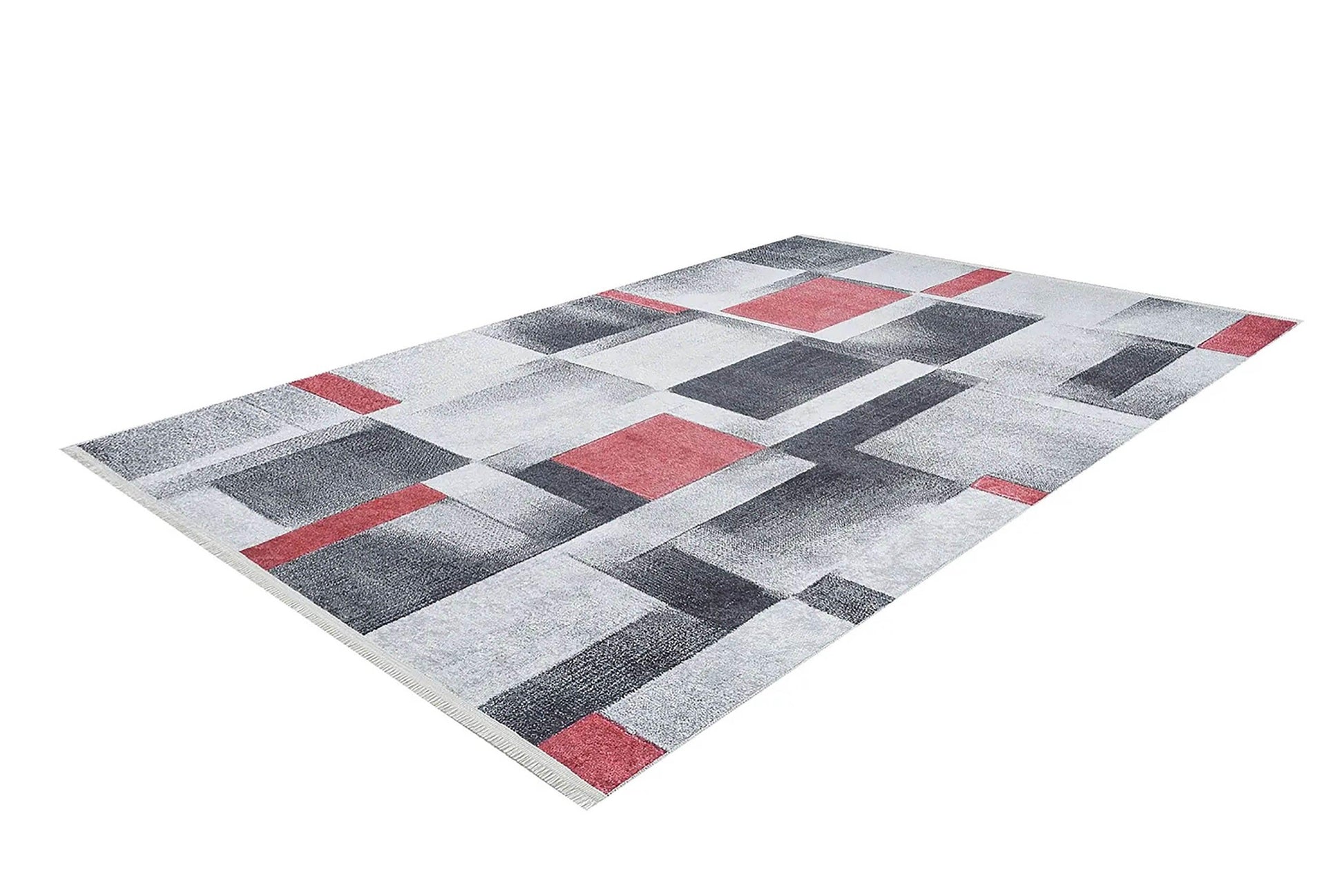 Gri Kırmızı Modern Geometrik Halı