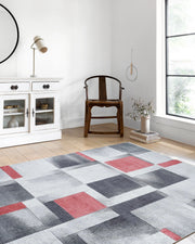 Gri Kırmızı Modern Geometrik Halı