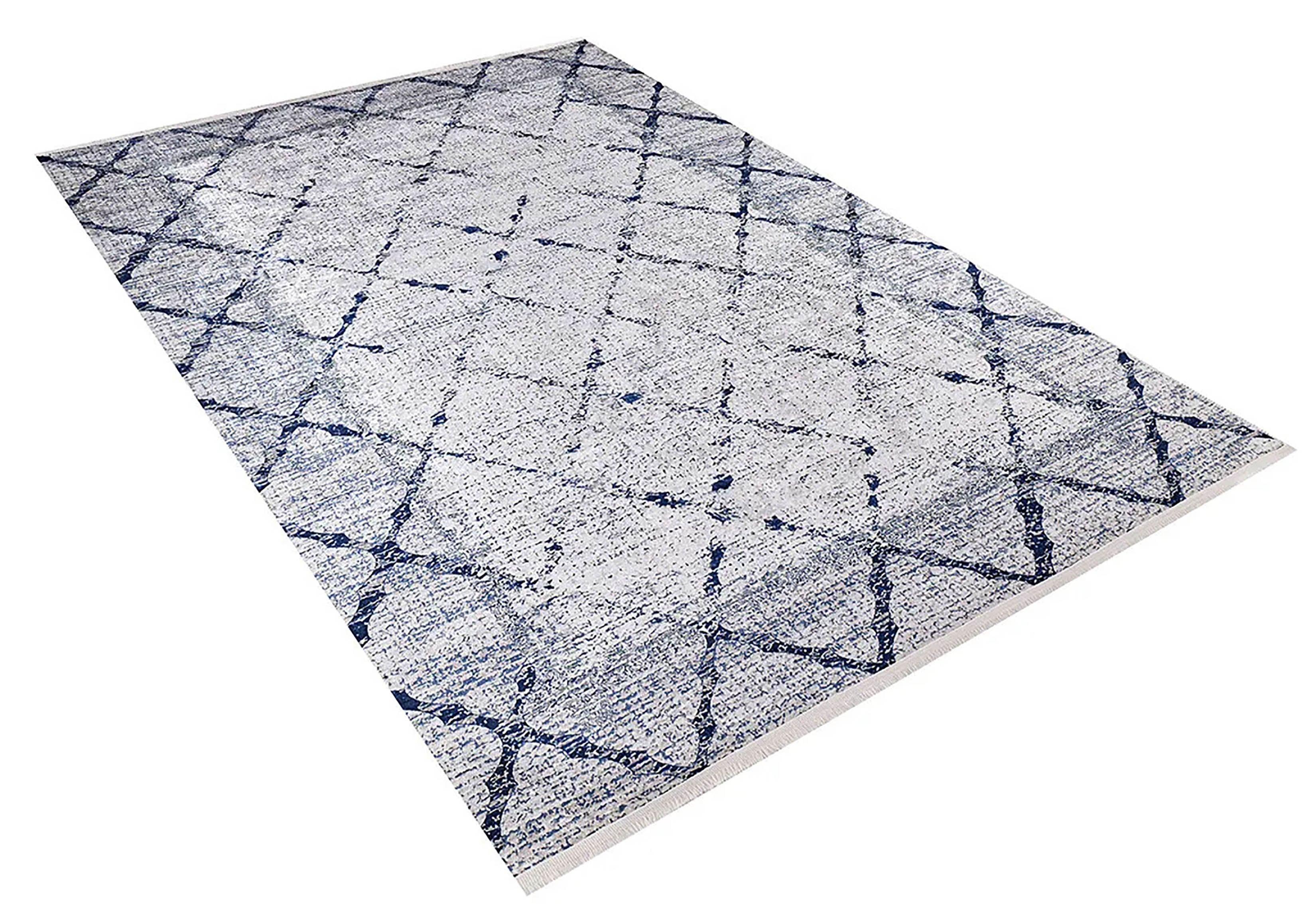 Gri Mavi Geometrik Antik Art Deco Halı