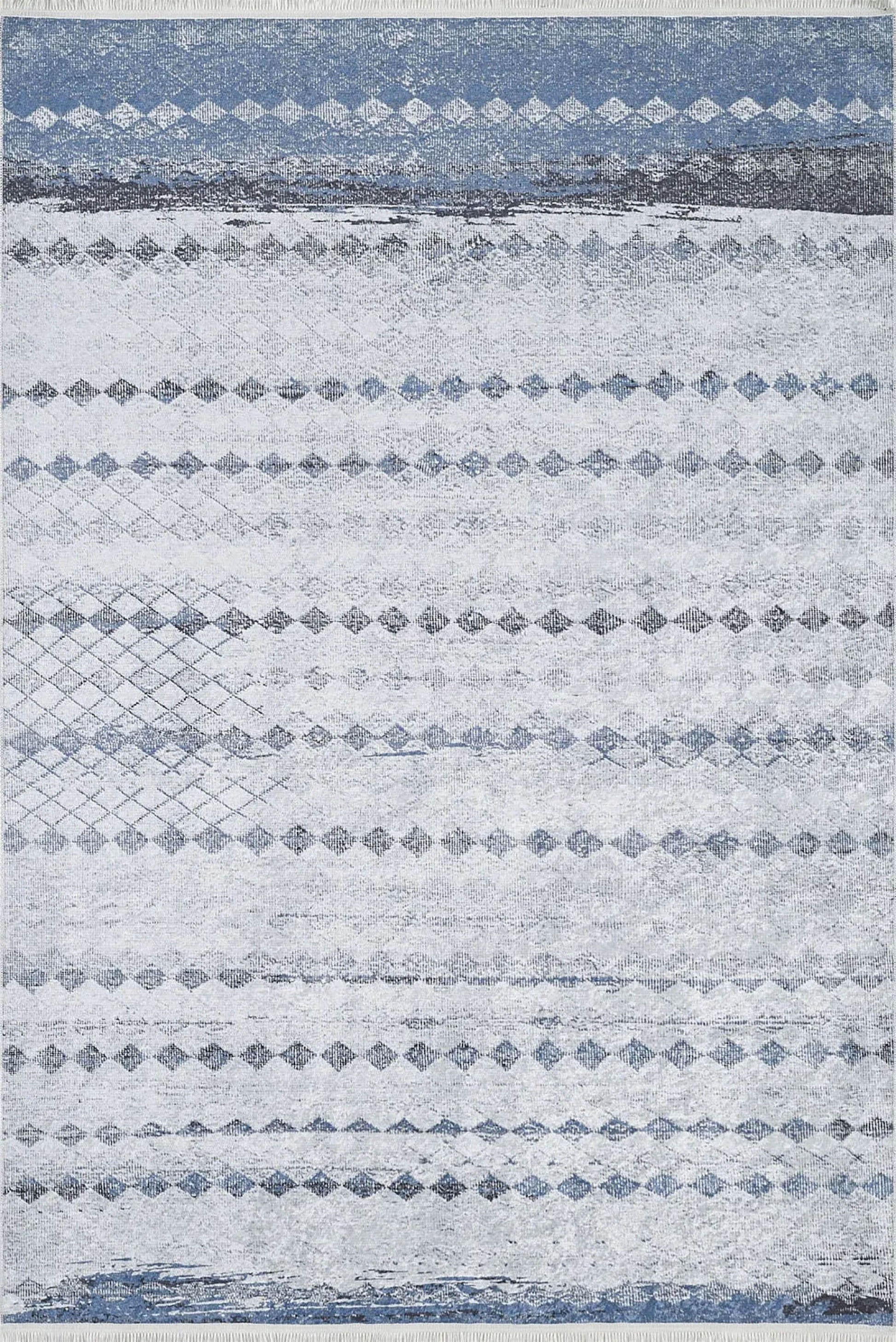 Gri Mavi Geometrik Antik Vintage Halı